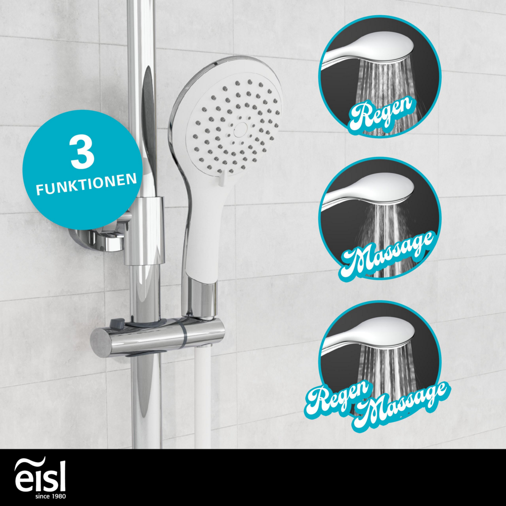 Eisl Duschset GRANDE VITA Duschsystem mit Thermostat und Ablage, Chrom/Weiß
