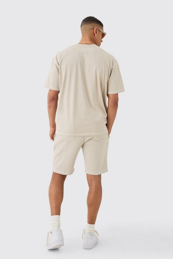 Lockere bestickte Shorts mit Kontrast-Naht