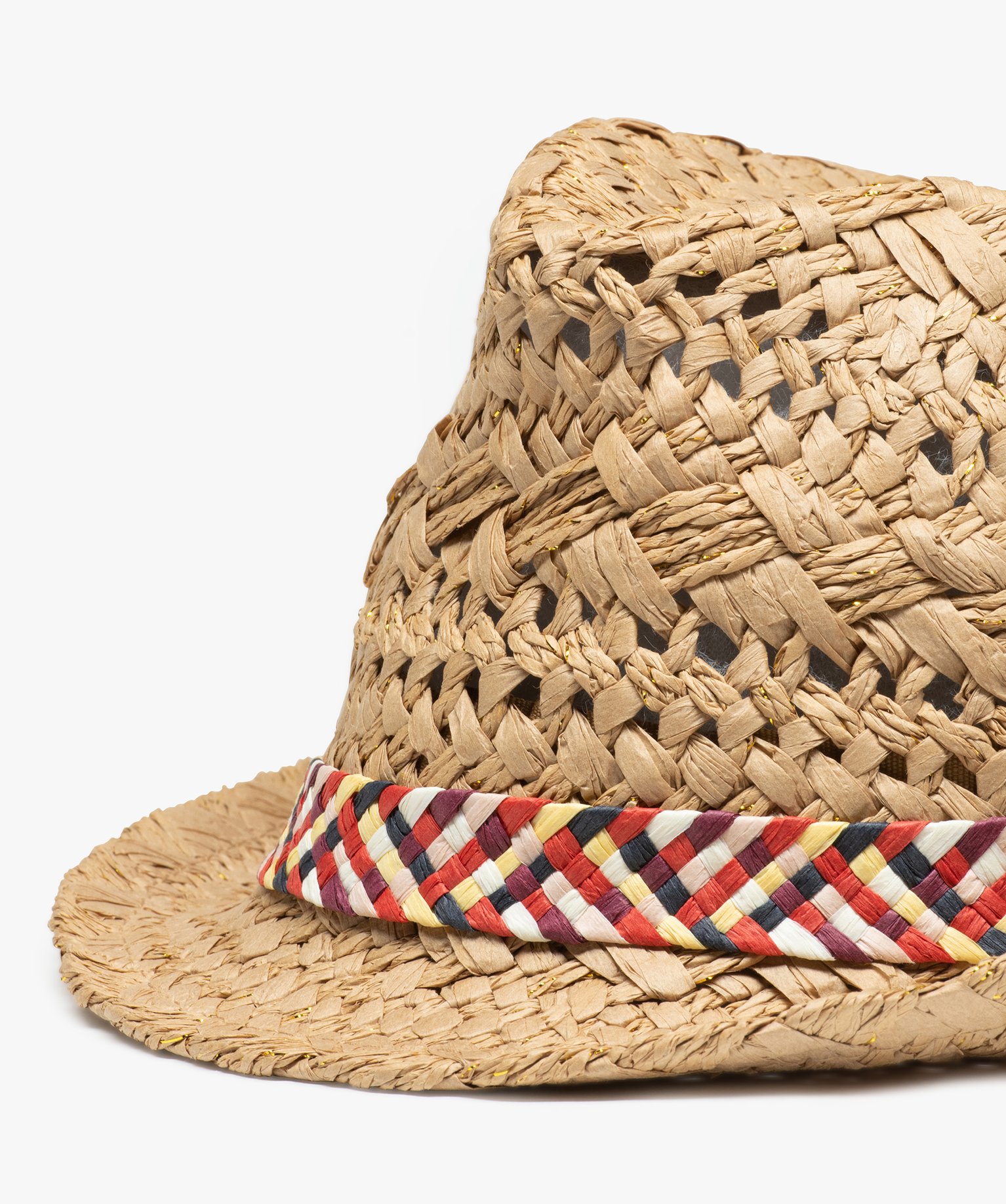 Chapeau fille avec paillettes et ruban tressé multicolore marron | GEMO