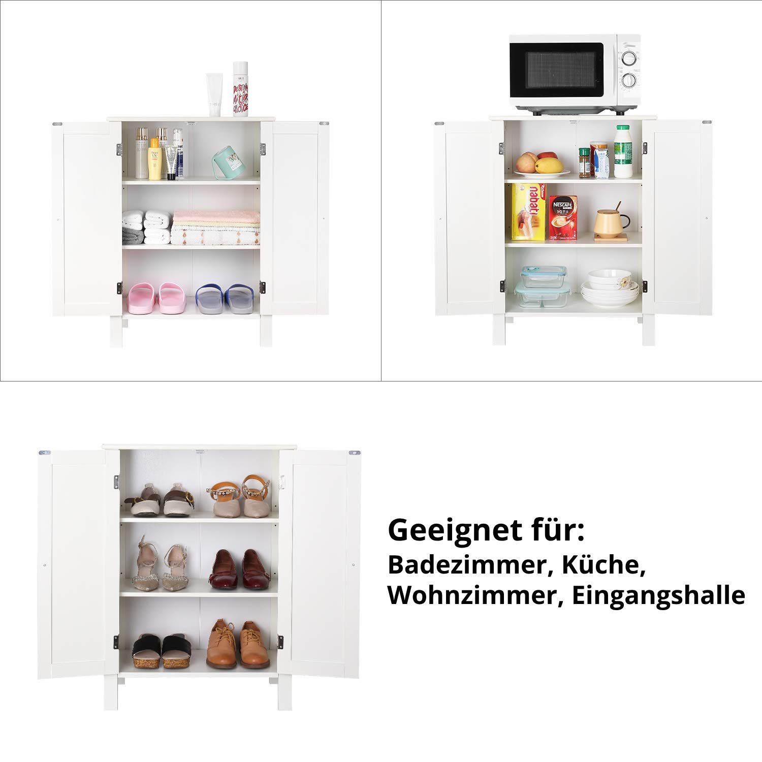 Homfa Badkommode, Badezimmerschrank mit Türen, Sideboard weiß 80 x 58 x 28cm