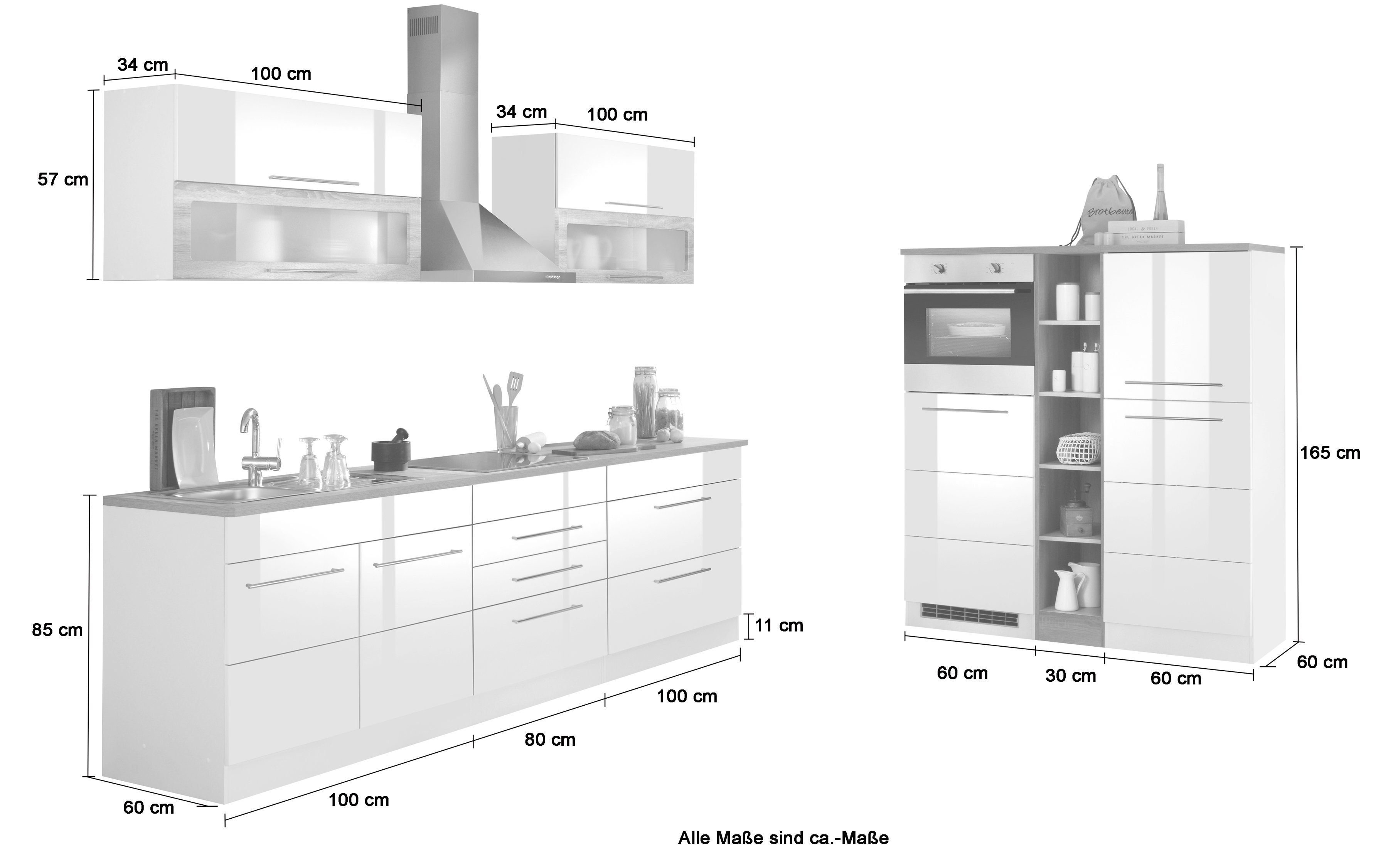 HELD MÖBEL Küchenzeile Wien, Breite 430 cm, wahlweise mit E-Geräten und Induktion