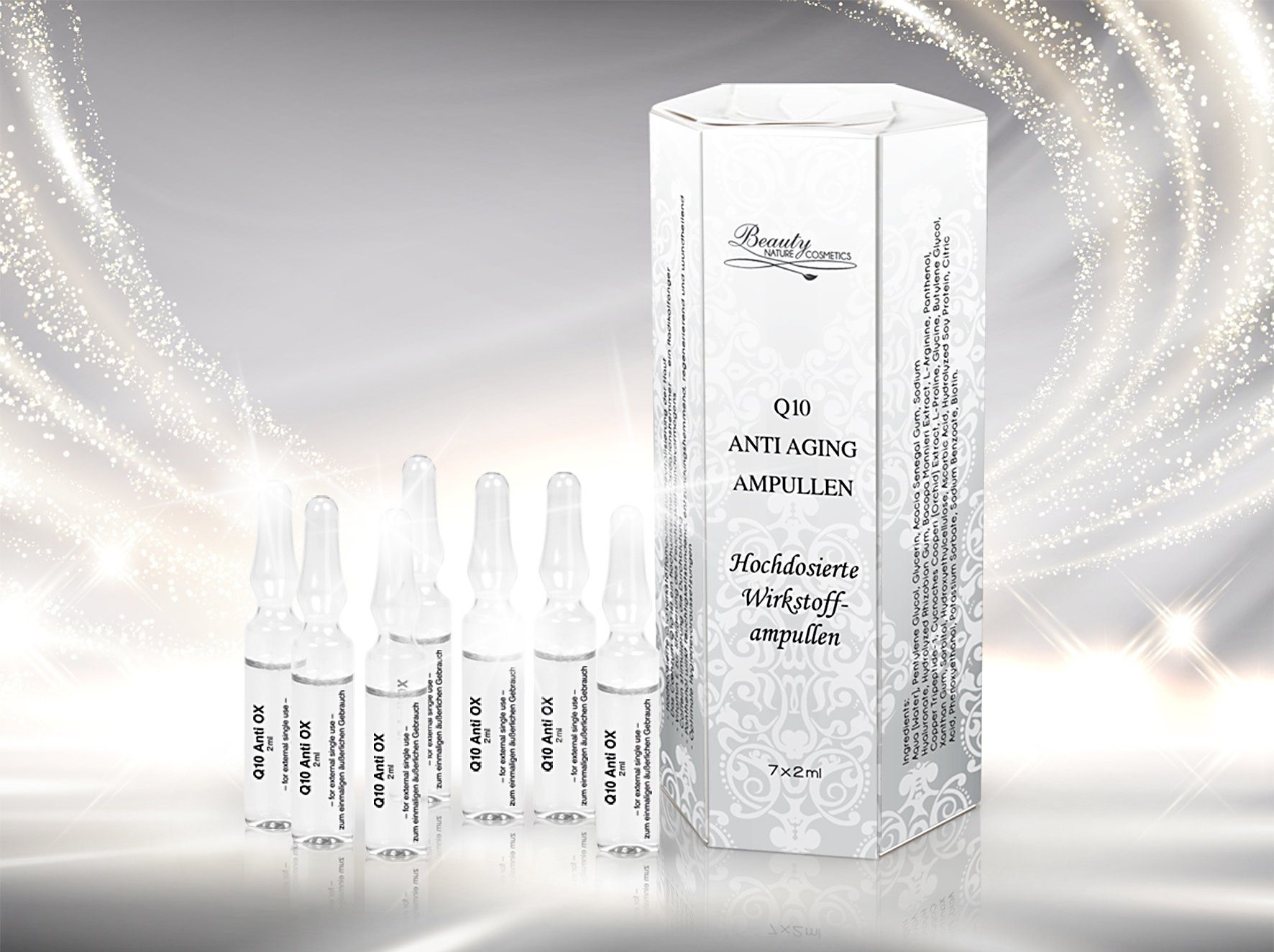 Beauty Nature Cosmetics Augenserum Q 10 Anti Aging Ampullen, Feuchtigkeitsspendend, entzündungshemmend, regenerierend und wundheilend.