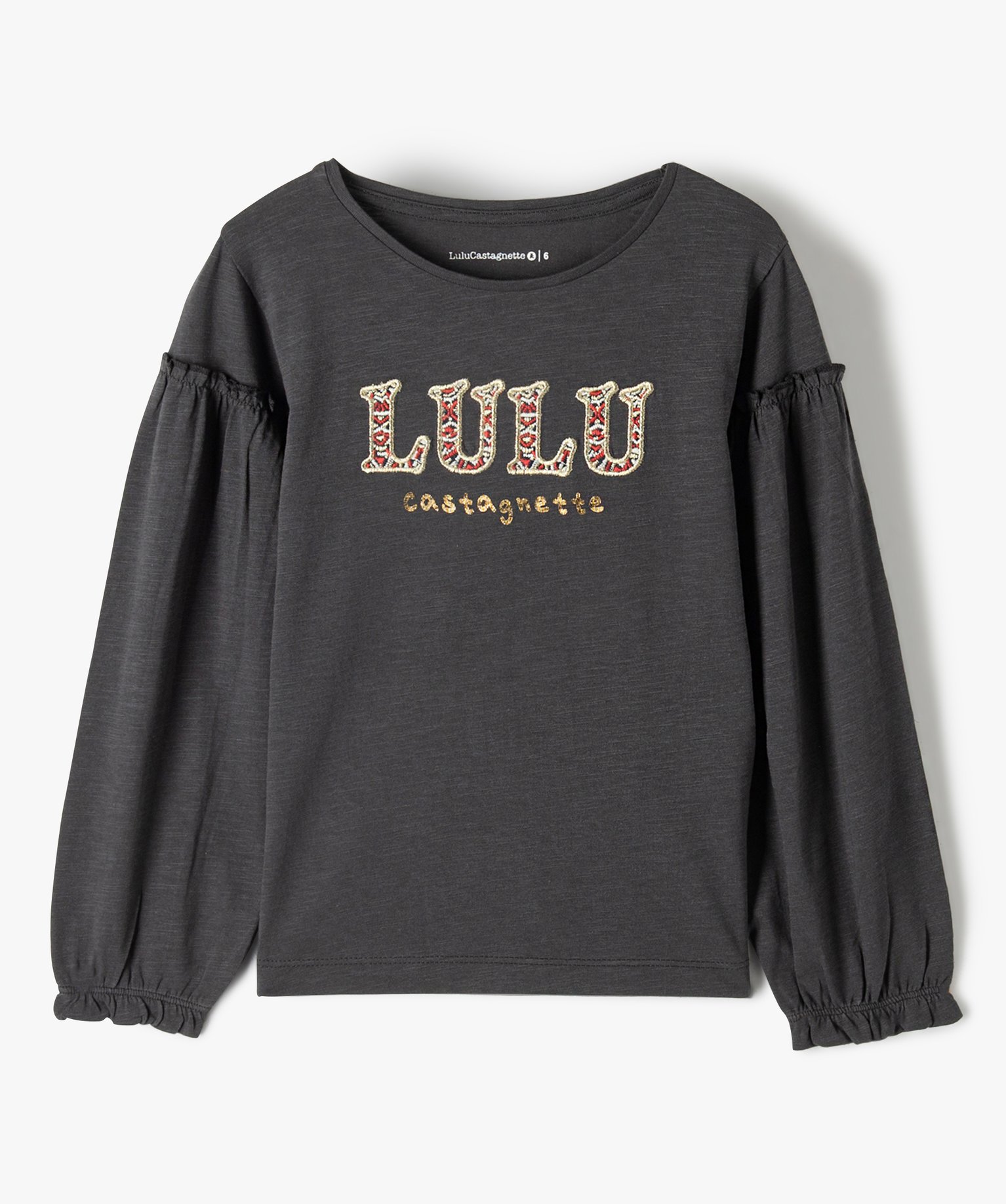 Tee-shirt fille avec inscription brodée sur le buste— Lul... gris fonce | GEMO