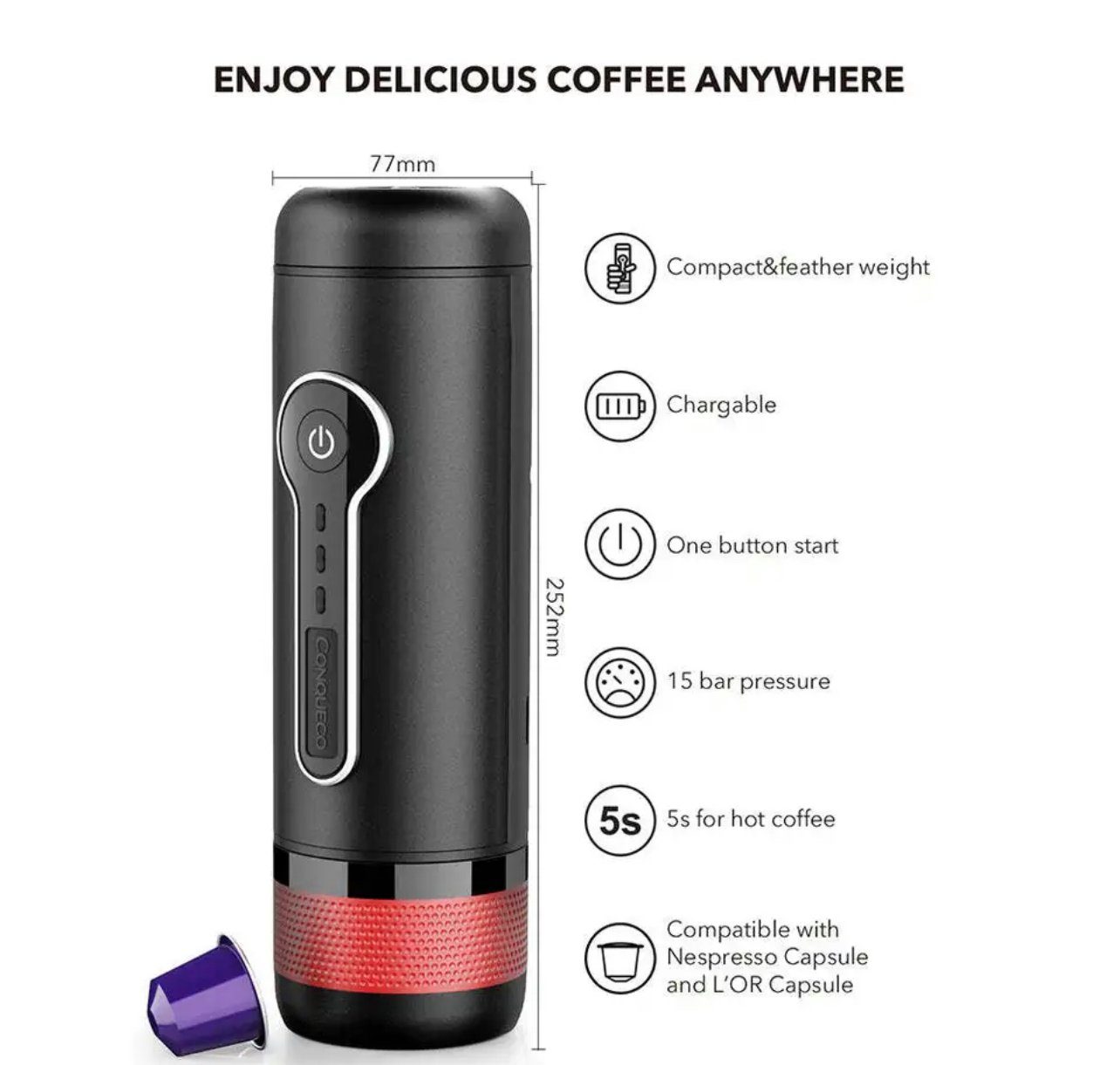 CONQUECO Kaffeebereiter CONQUECO TRAGBARE ESPRESSO MASCHINE