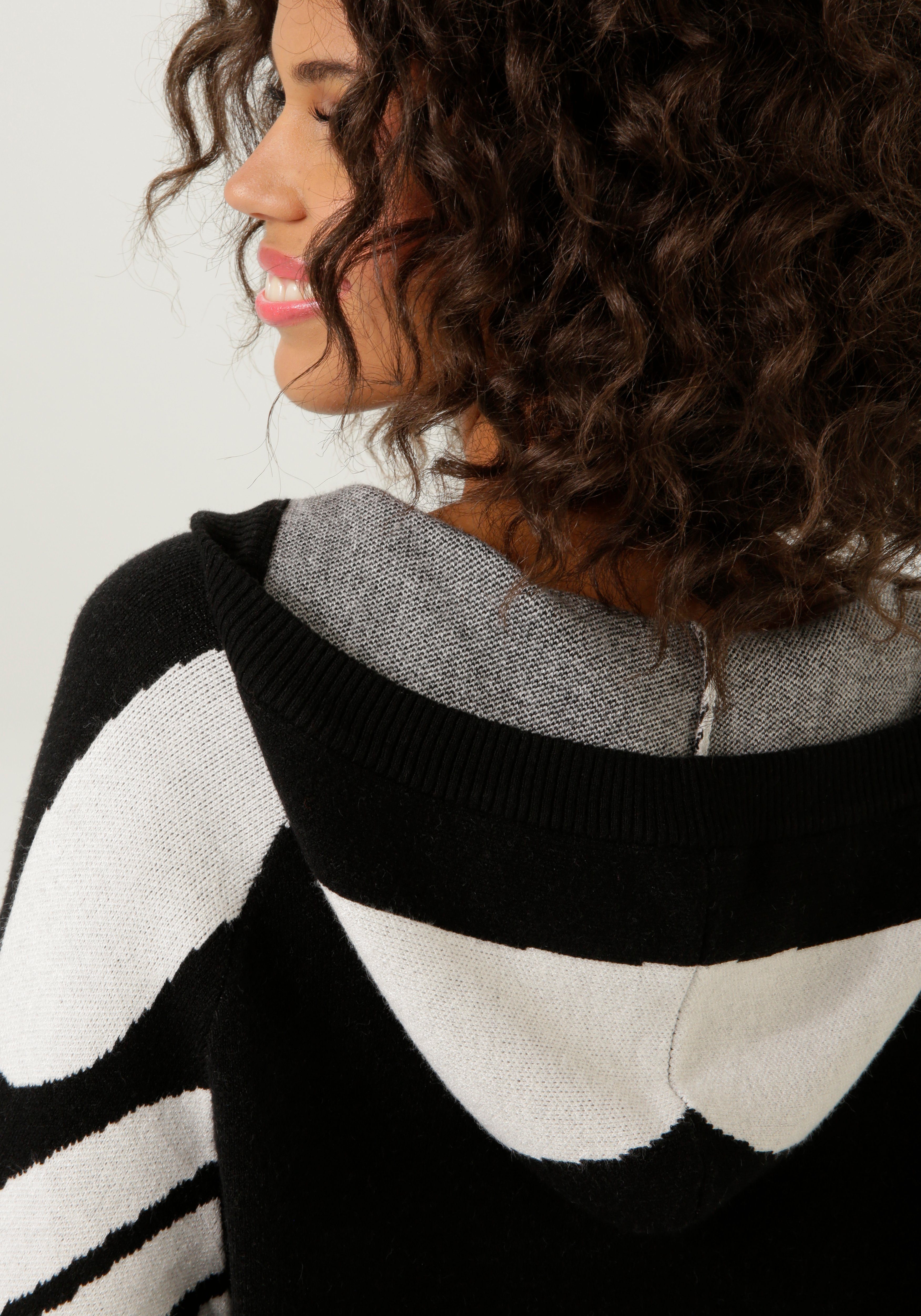 Aniston CASUAL Strickpullover mit Kapuze und V-Ausschnitt - NEUE KOLLEKTION