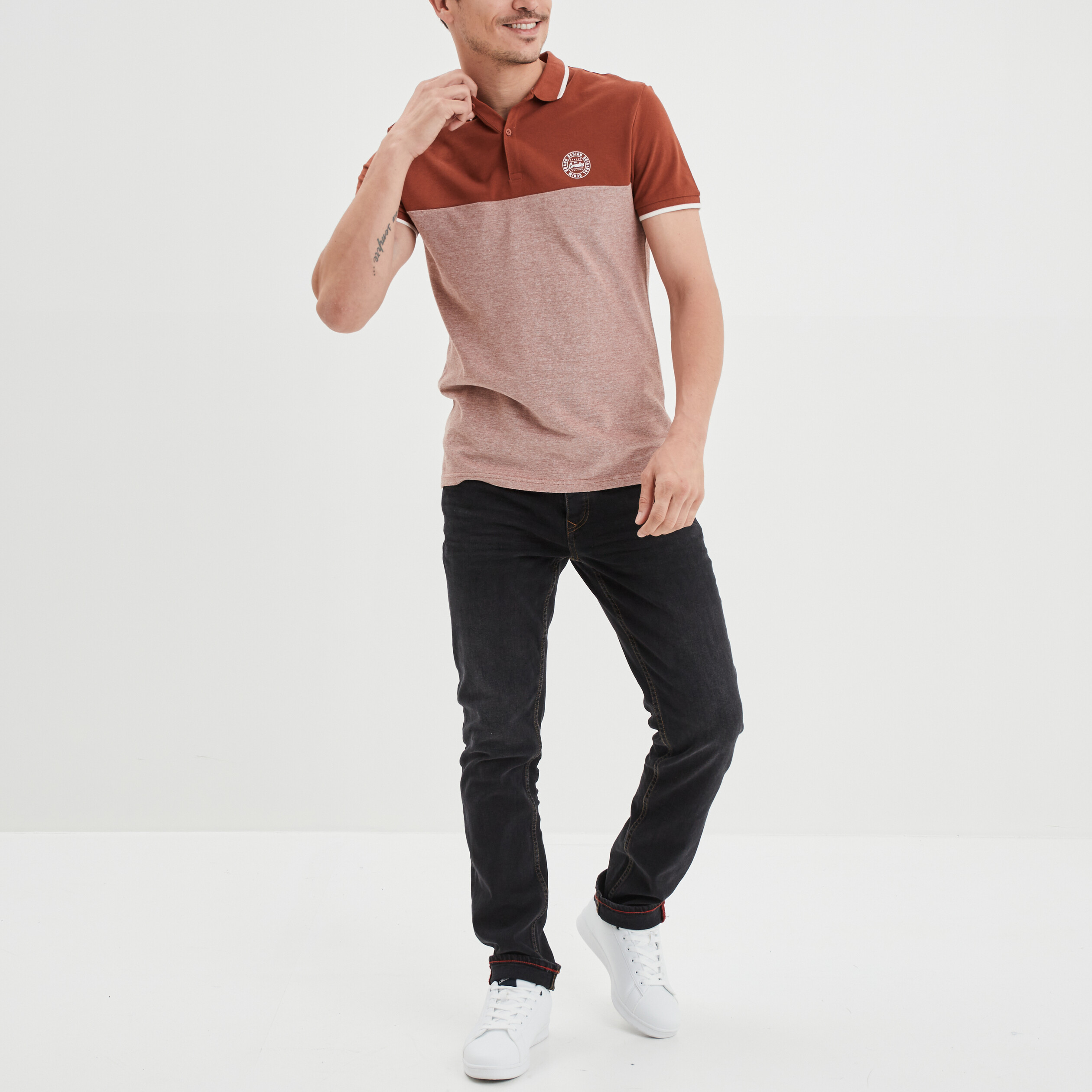Polo manches courtes coton Creeks marron foncé homme | La Halle