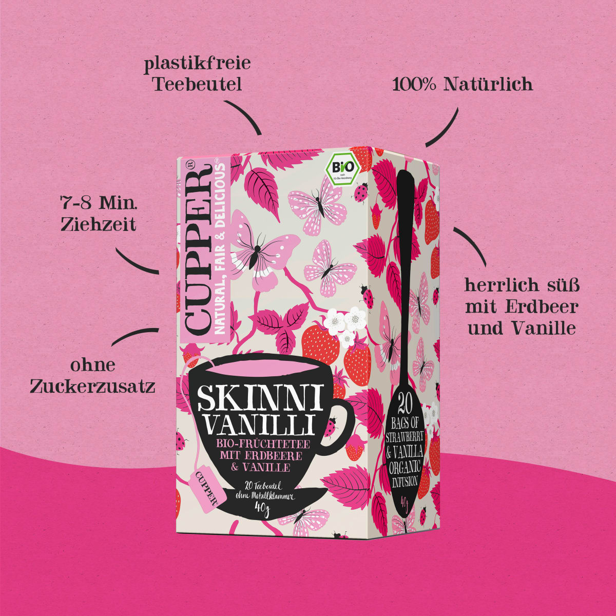 Früchtetee \Skinni Vanilli\ mit Vanille, Erdbeere (20 Beutel), 40 g