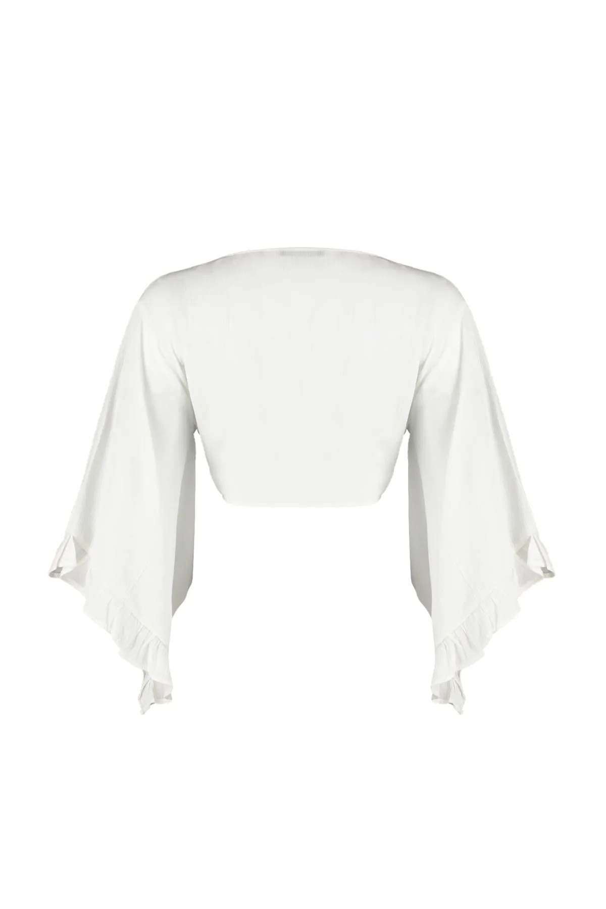 Trendyol Collection  Ecrufarbene Crop-Bluse mit gewebtem Volant TBESS19BB0095