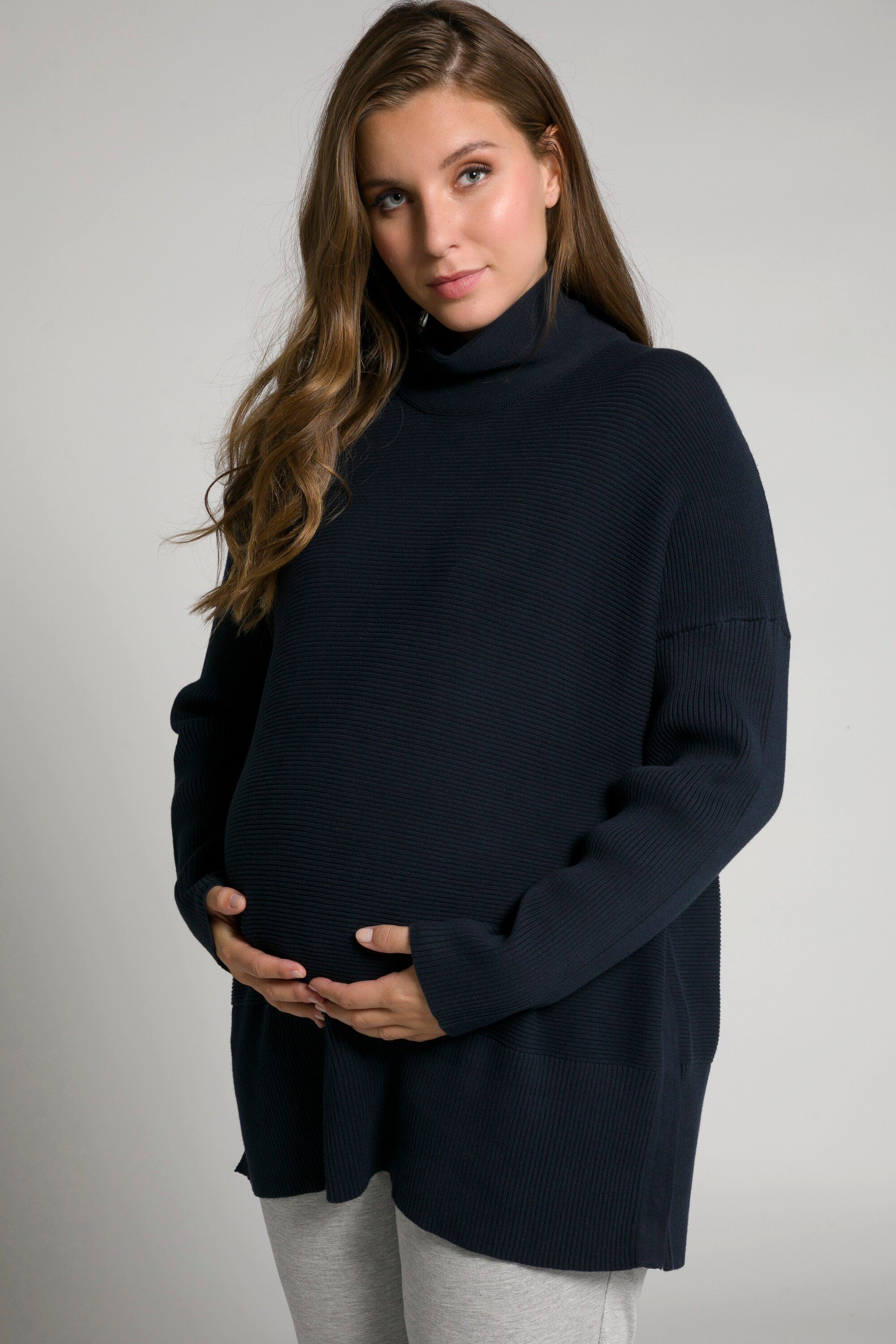 Ulla Popken Umstandspullover Bellieva-Pullover Stehkragen Druckknöpfe Langarm