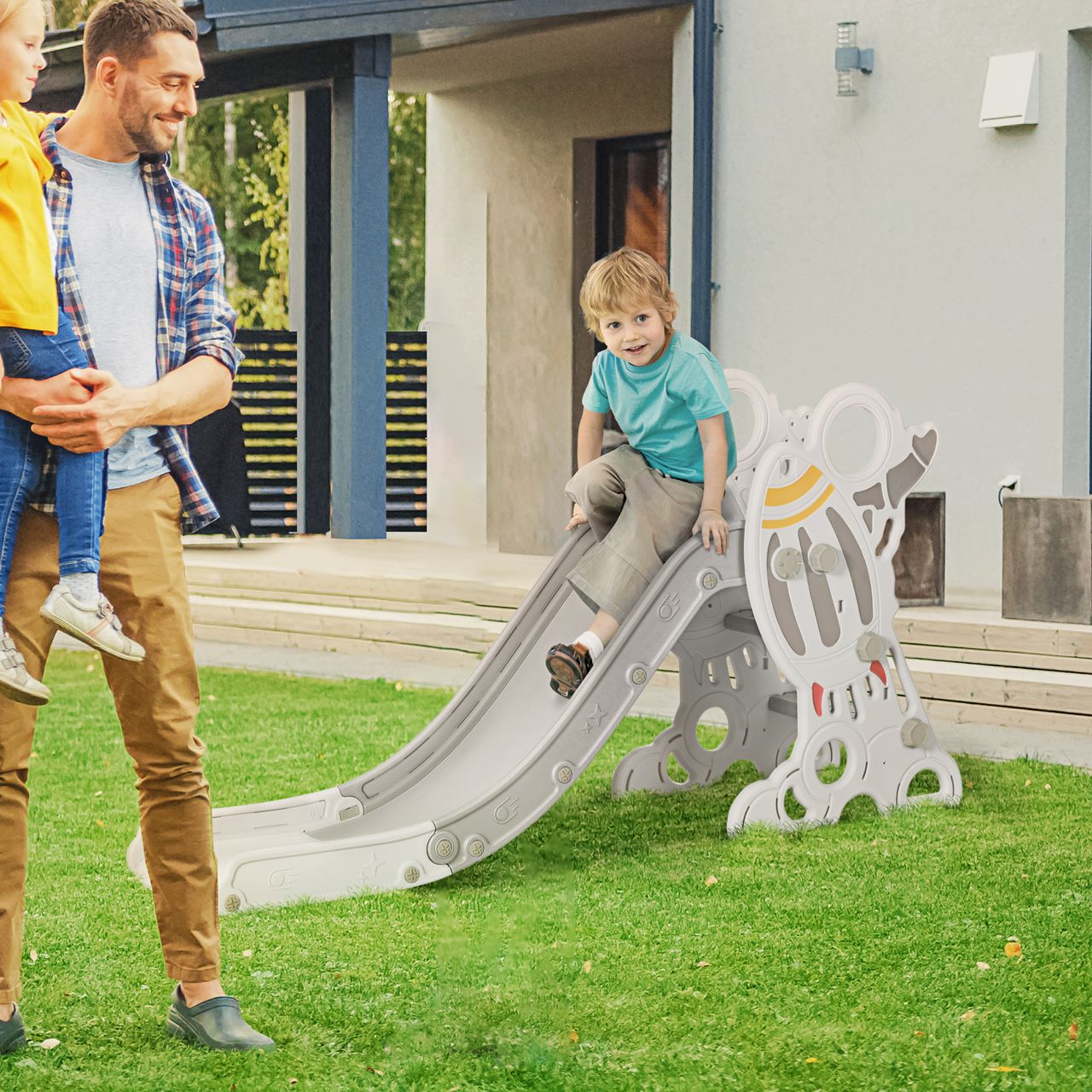 AIYAPLAY Kinderrutsche, Gartenrutsche für Kinder 1,5 bis 3 Jahre, Grau, 4x1x2 m