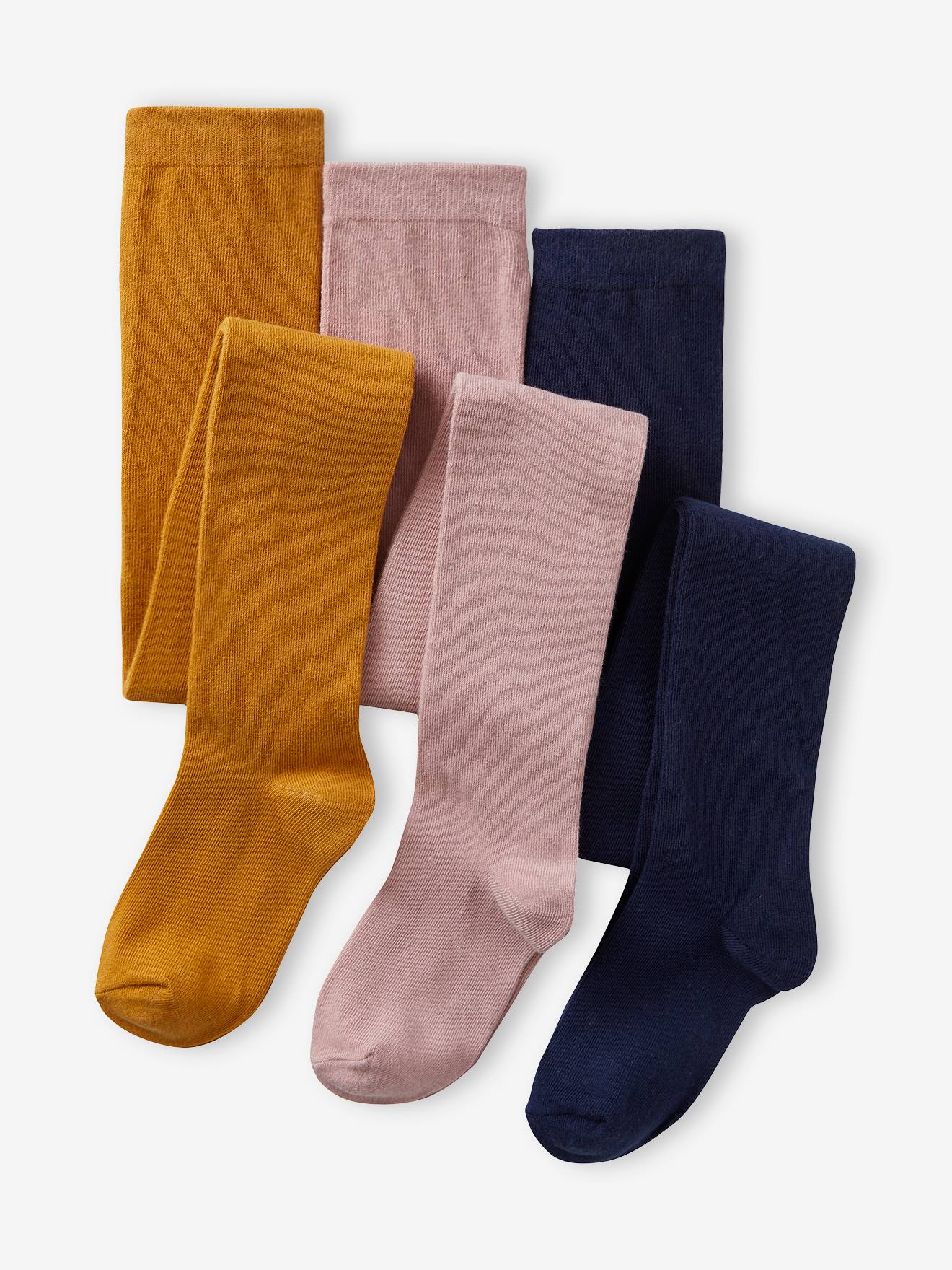 Lot de 3 paires de collants fille BASICS moutarde