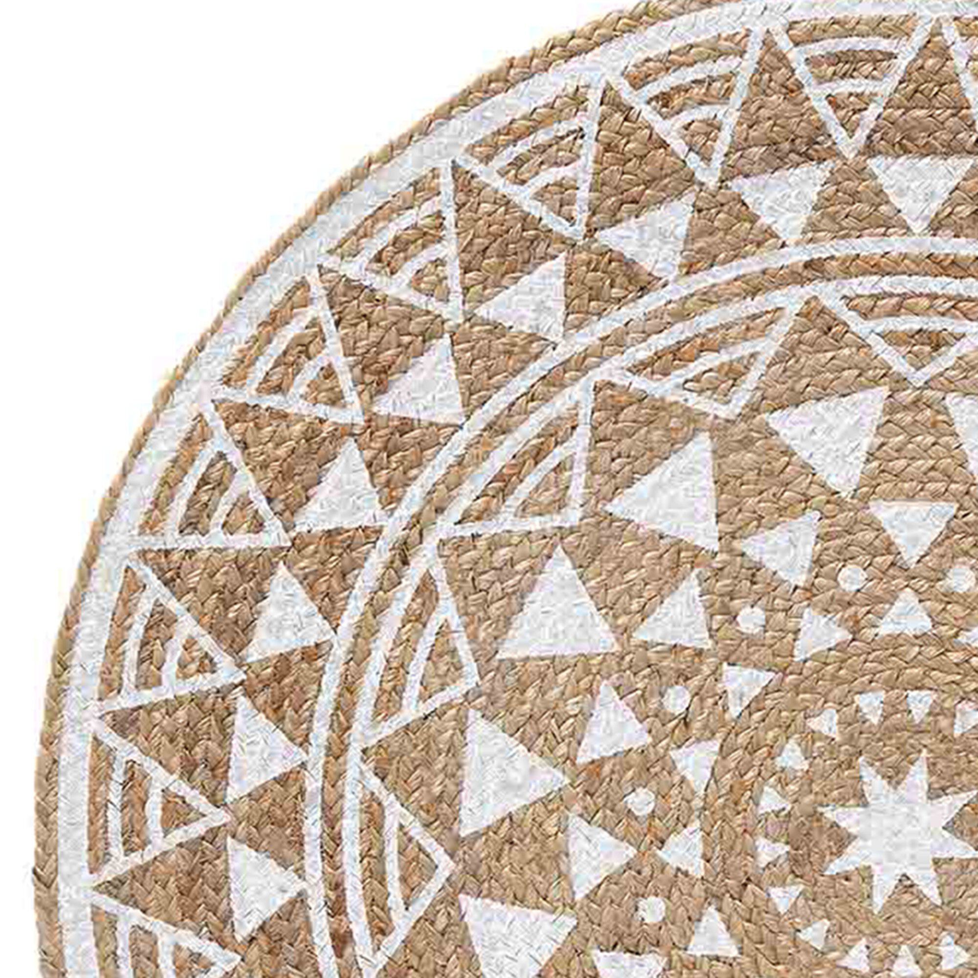 Tapis rond en jute imprimé blanc