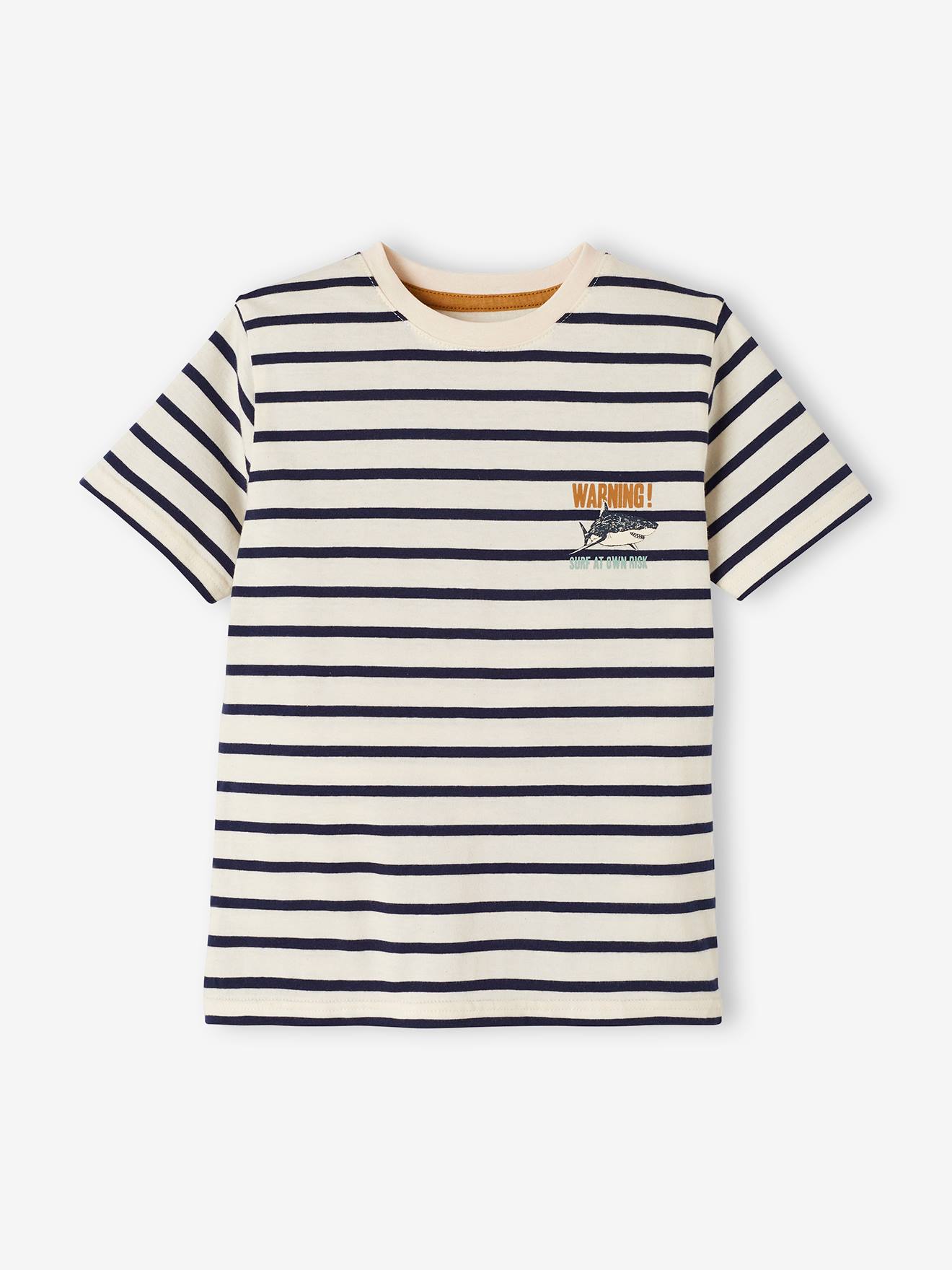 Ensemble tee-shirt rayé et bermuda en toile garçon marron