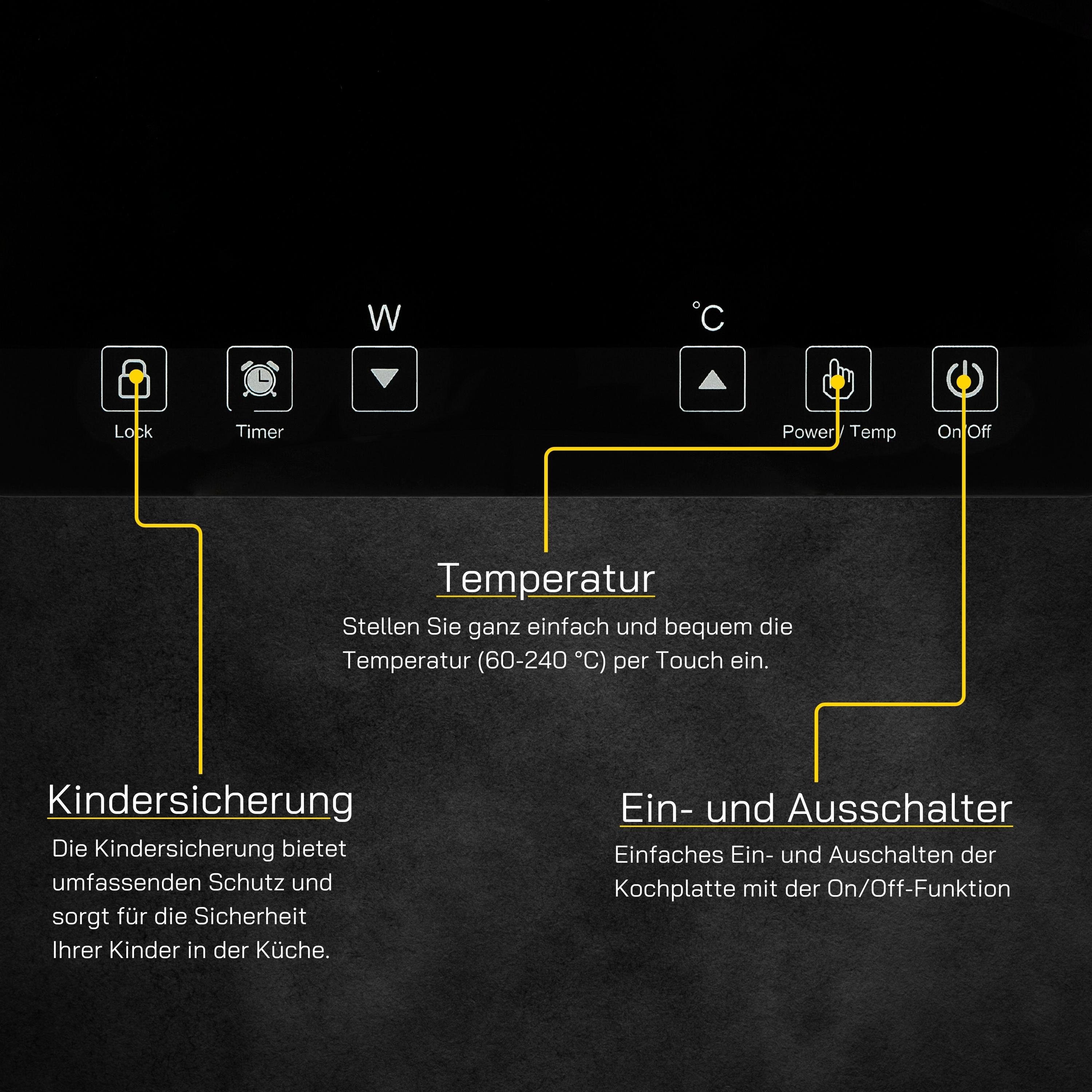 Gutfels Einzel-Induktionskochplatte INDUK 2010, 2000 Watt Leistung, 10 Temperaturstufen, Überhitzungsschutz