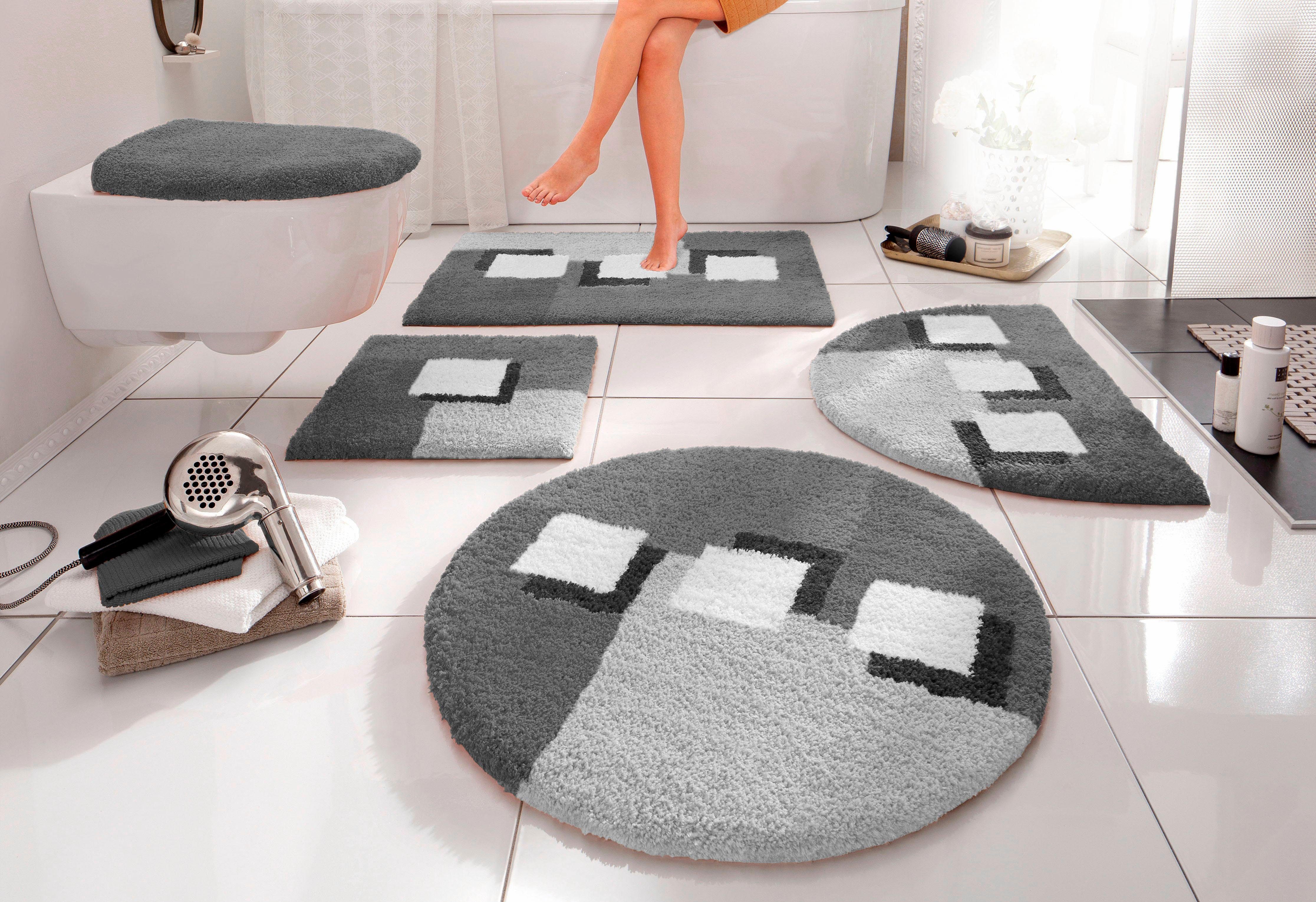 Badematte Ada my home, Höhe 21 mm, rutschhemmend beschichtet, fußbodenheizungsgeeignet, schnell trocknend, strapazierfähig, Polyester, quadratisch, Badteppich, Badematten auch als 3 teiliges Set erhältlich