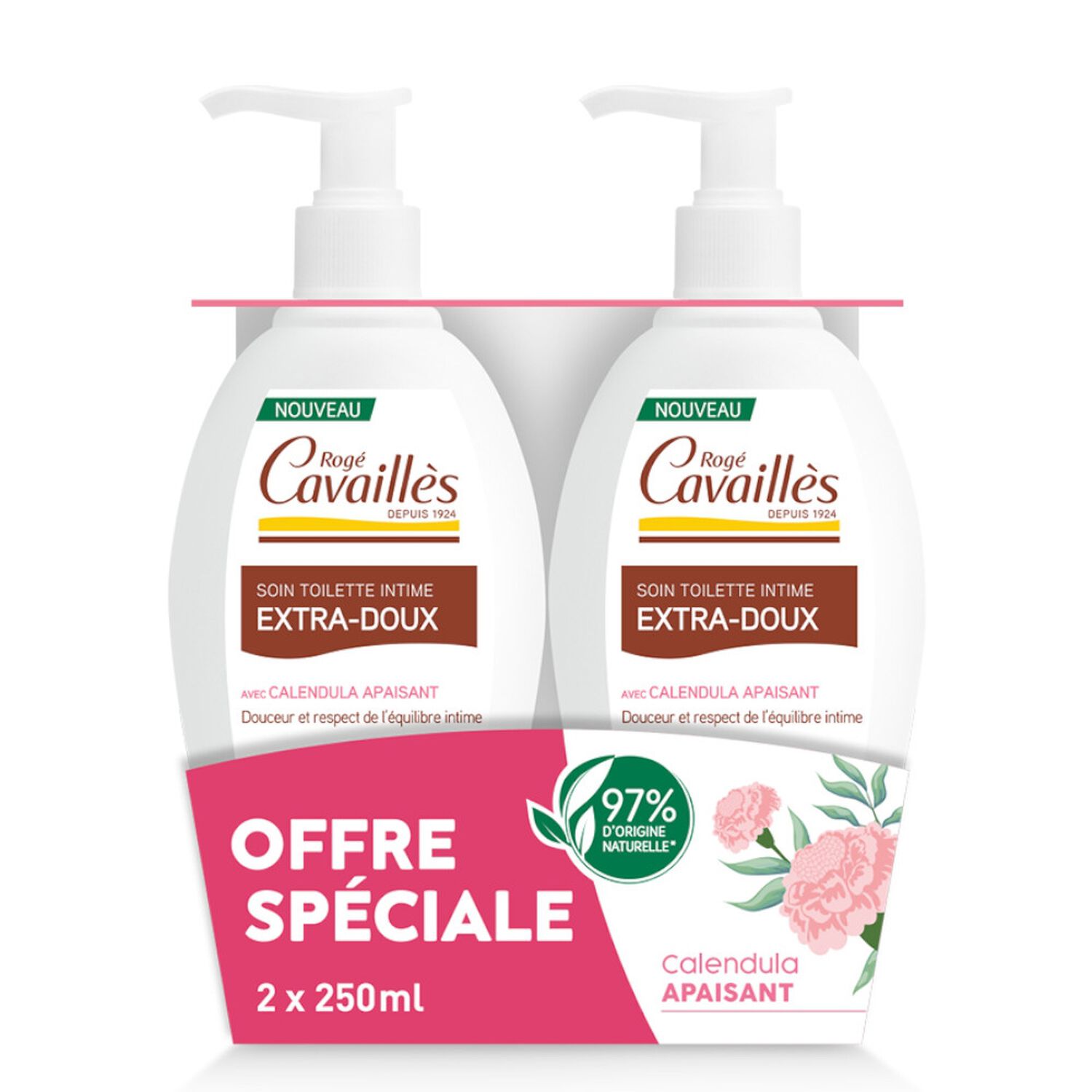 Cavaillès Soin Naturel Toilette Intime Gel Lavant Extra-Doux 2 x 250 ml