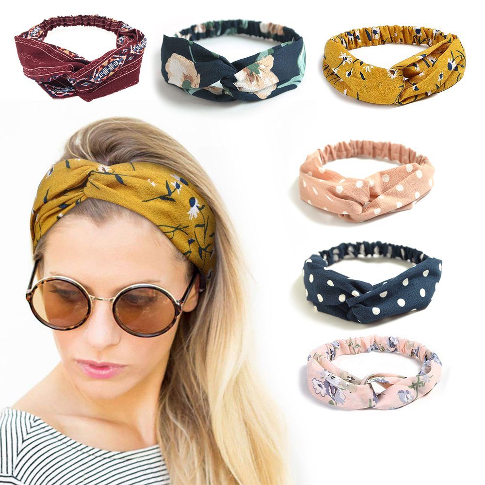 Alster Herz Haarband 4x Damen Boho Stirnbänder Kopfband elastisch weich A063, sehr angenehm zu tragen