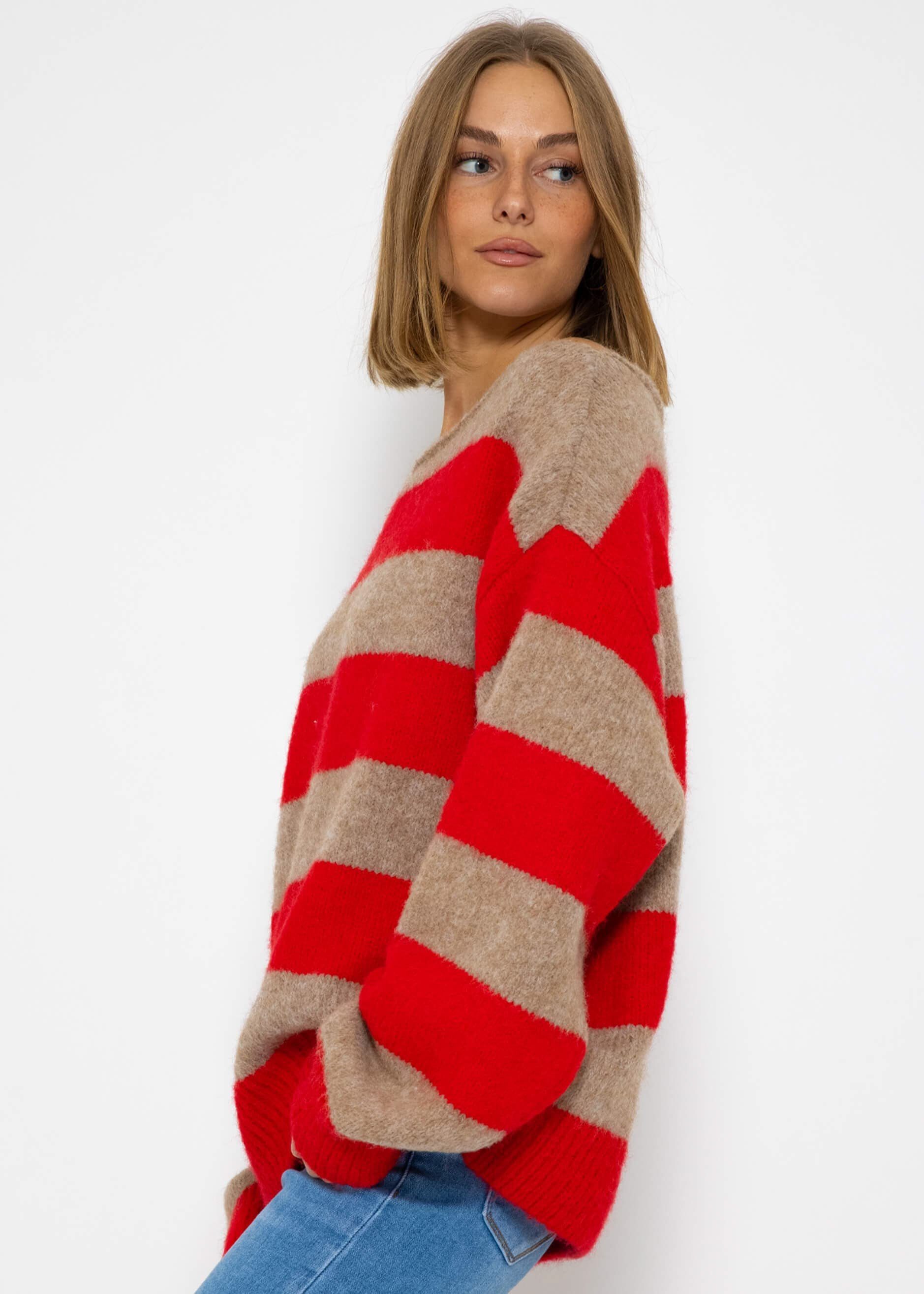 SASSYCLASSY Strickpullover Oversize Pullover Damen aus weichem Feinstrick Lässiger Strickpullover lang mit weitem Rundhalsausschnitt