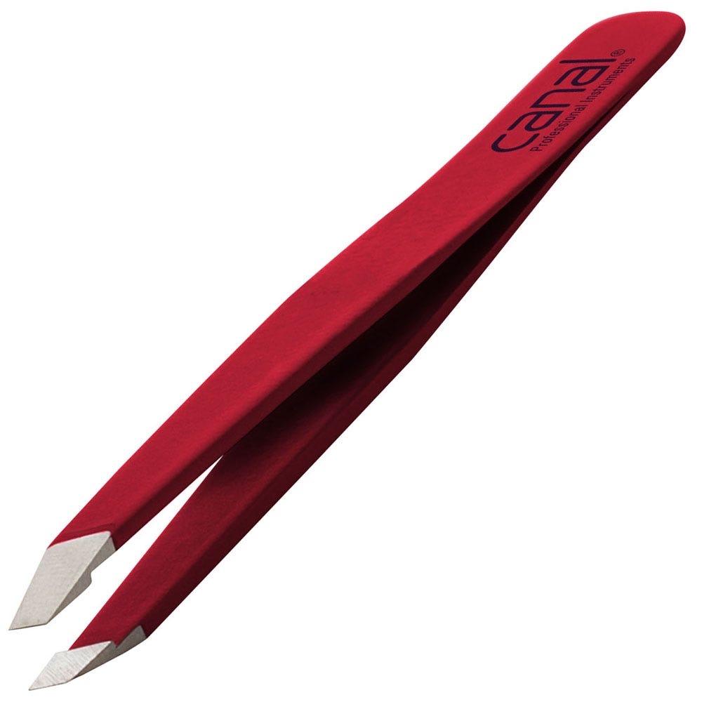 Canal Haarpinzette schräg rot rostfrei 95 mm