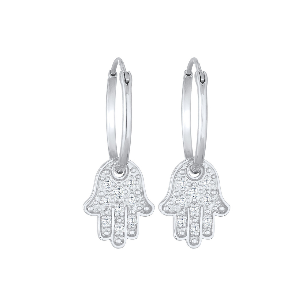 Elli Elli Boucles d'Oreilles Creolen Anhänger Hamsa Hand Zirkonia 925 Silber Boucles d'oreilles