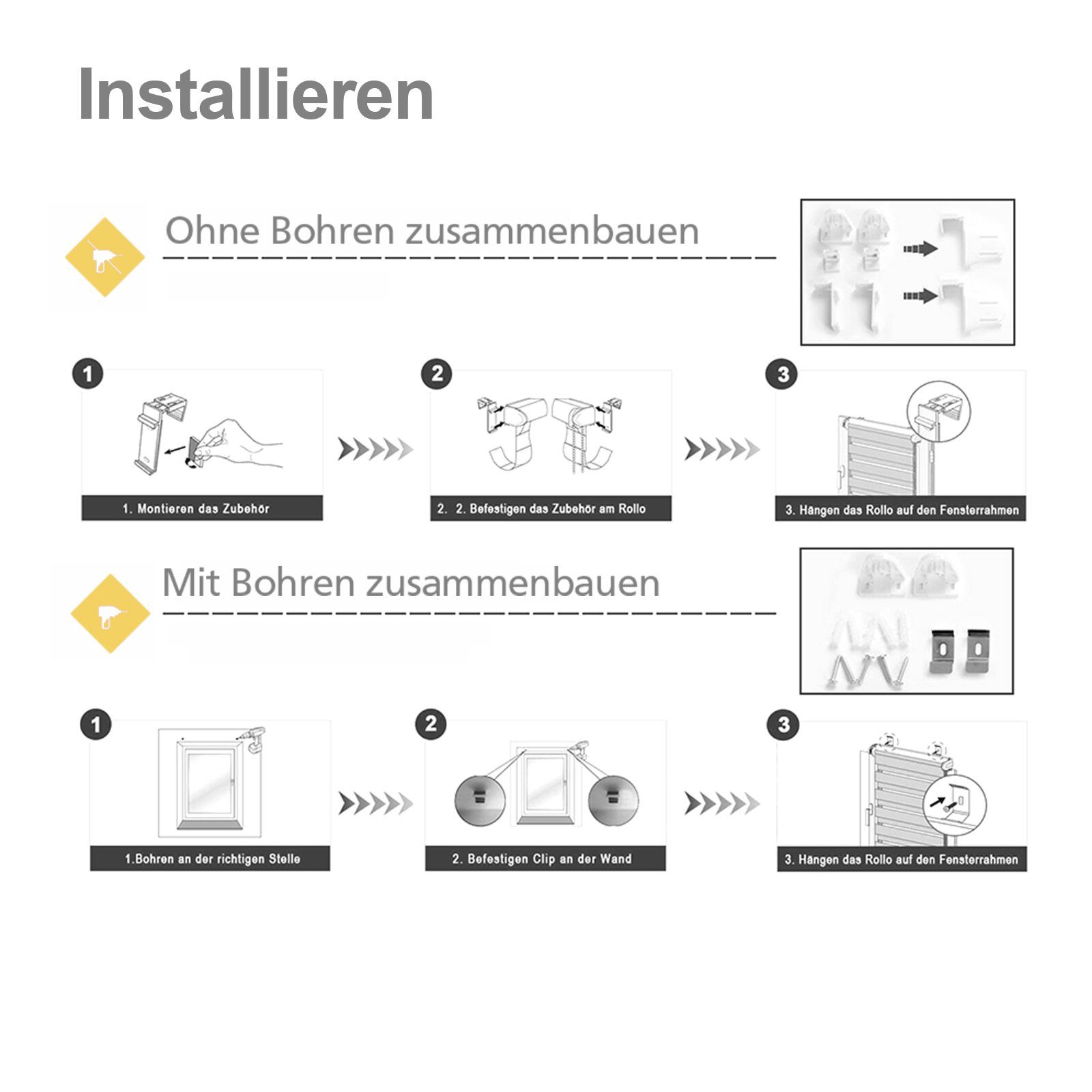 Doppelrollo ohne Bohren, Freihängend, i@home, Lichtschutz, mit Klemmträgern, verspannt, Klemmfix, Duo Rollo