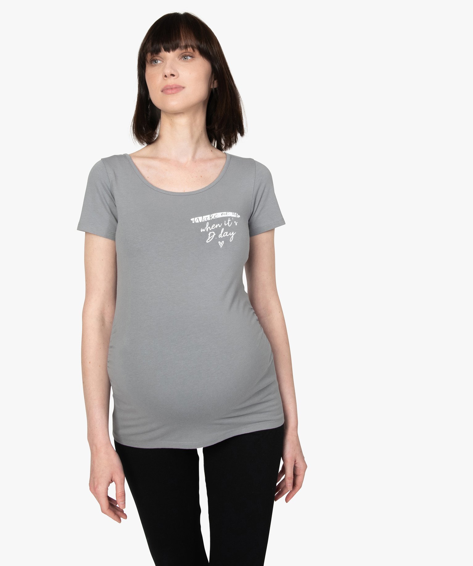 Tee-shirt de grossesse imprimé avec grand col rond vert | GEMO