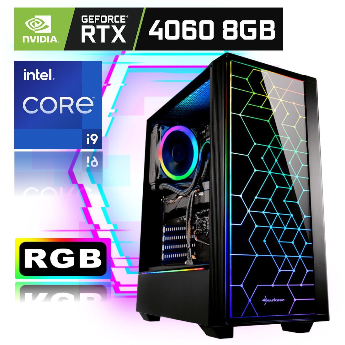 Meinpc Peacemaker i9 RTX 4060 [LIT] Gaming-PC (Intel Core i9 11900K, Nvidia GeForce RTX 4060, 32 GB RAM, 1000 GB SSD, RGB Tower, RGB, Windows 11, Gaming, Gamer)