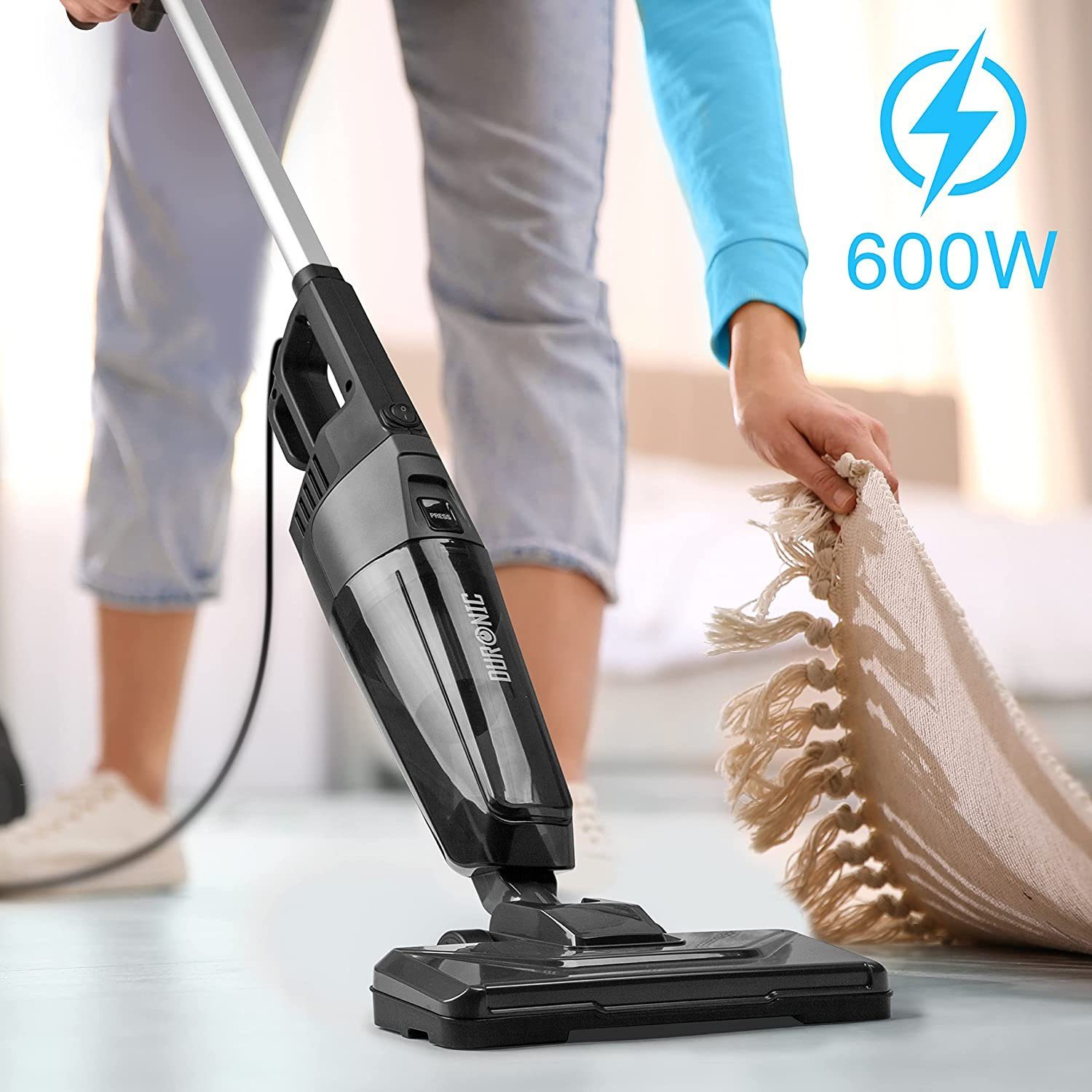 Duronic Bodenstaubsauger, VC9 Bodenstaubsauger, 2-in-1 Handstaubsauger und Stielstaubsauger, Inkluviv Bodenbürste für Tierhaar und Zubehör, Beutellos HEPA Filter, 600 Watt, Staubsauger für Auto, Kabelgebunden
