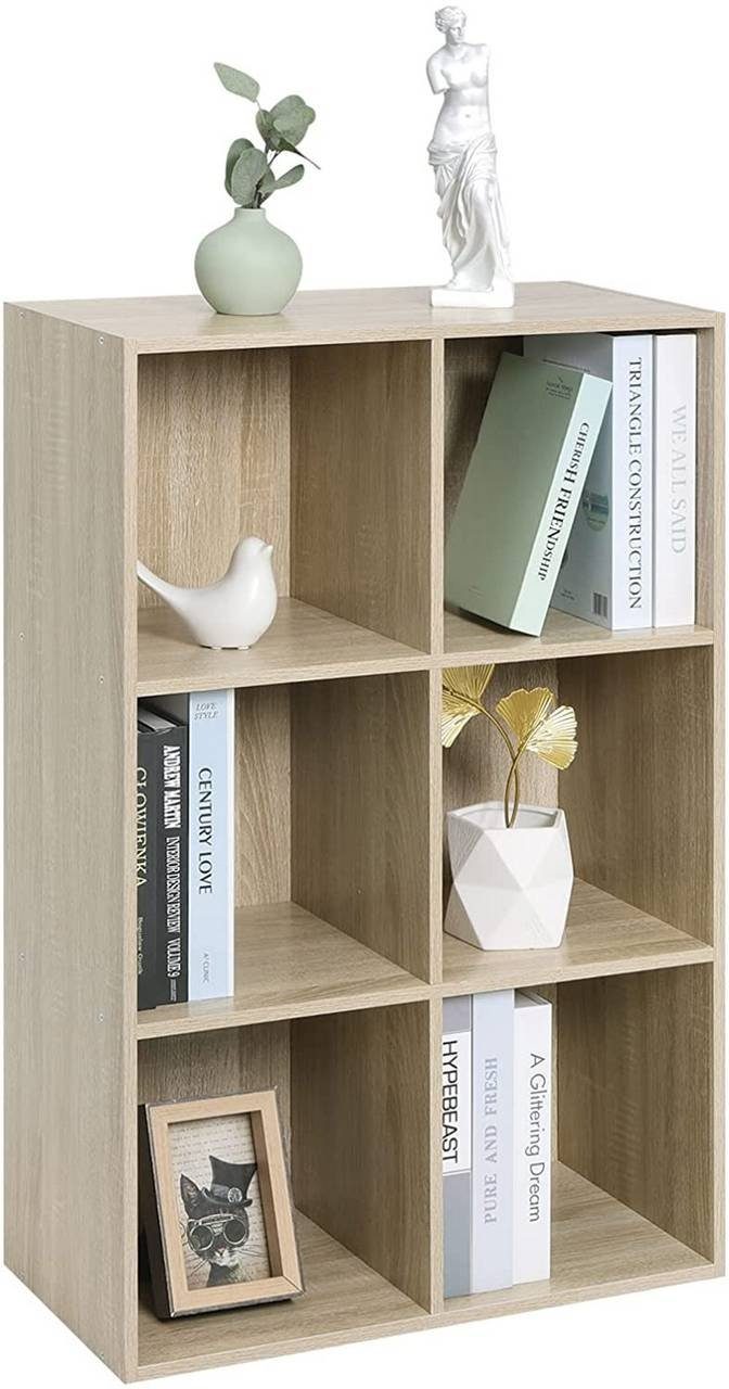 Woltu Bücherregal, 1-tlg., Würfelregal 6 Fächer aus MDF 60x30x89 cm Eiche