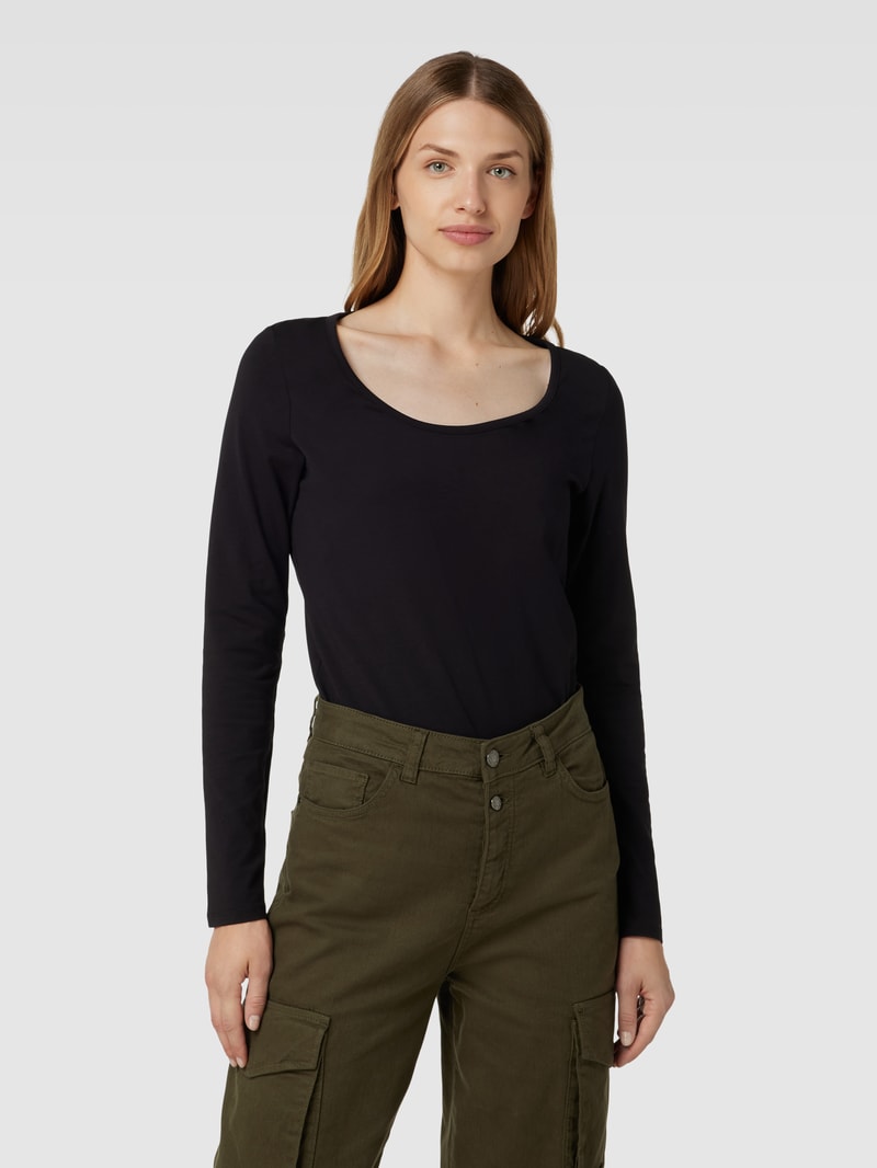 Longsleeve mit U-Ausschnitt Modell 'Basic' in schwarz