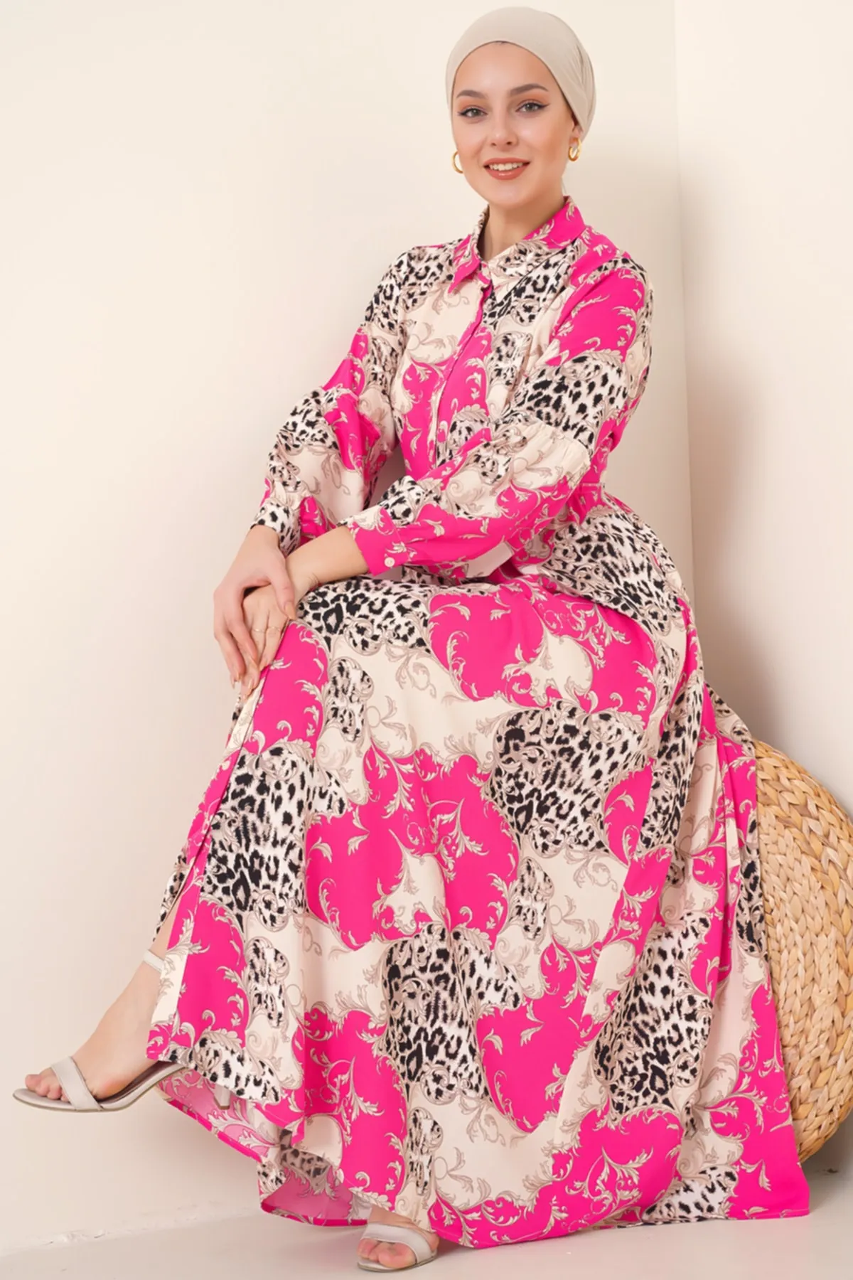 Bigdart  Hijab-gemustertes Fussia-Kleid mit Hemdkragen für Damen