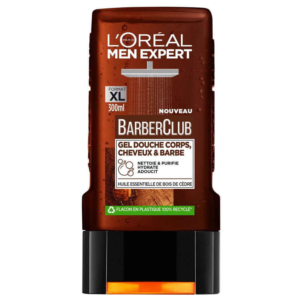 L'Oréal Paris L'Oréal Men Expert Barber Club Gel Douche 3en1 - 300ml Gel Douche Corps, Cheveux & Barbe Homme