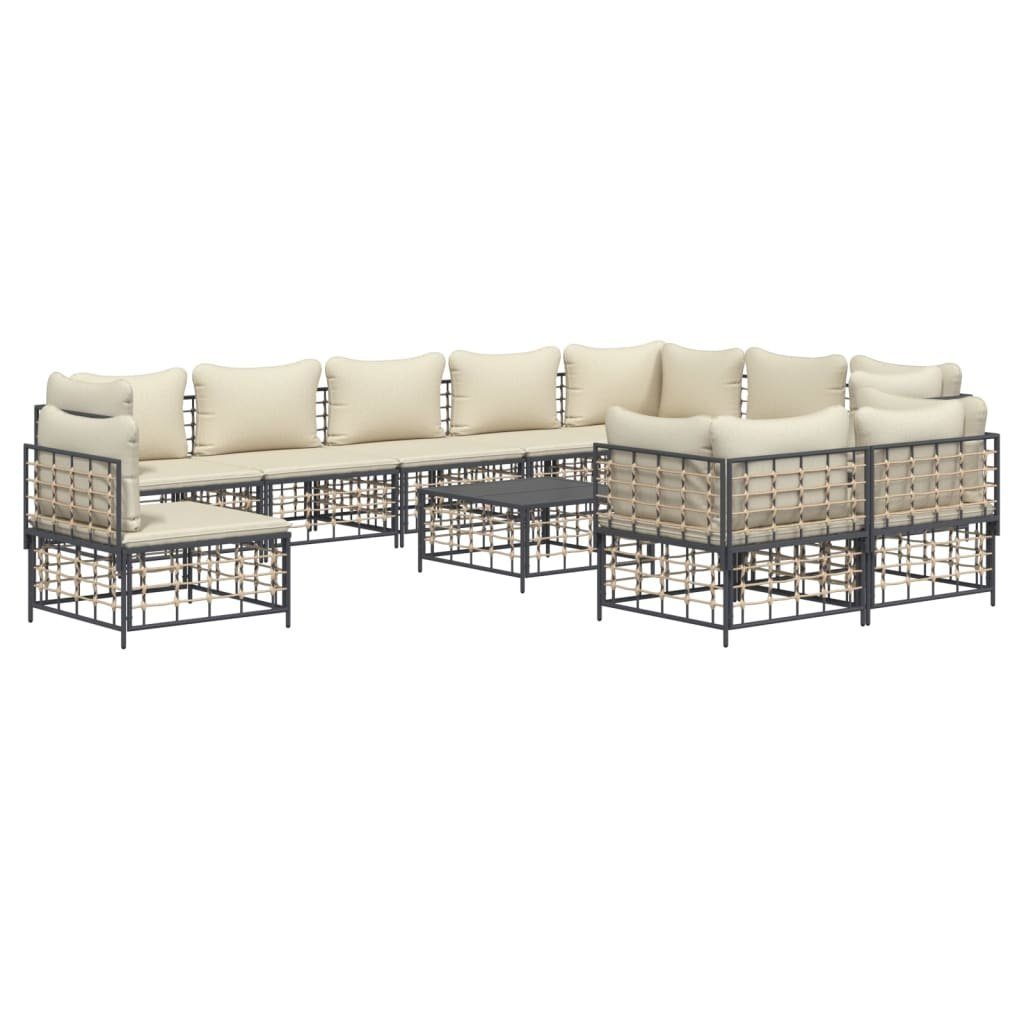 vidaXL Loungesofa 11-tlg. Garten-Lounge-Set mit Kissen Anthrazit Poly Rattan, 11 Teile