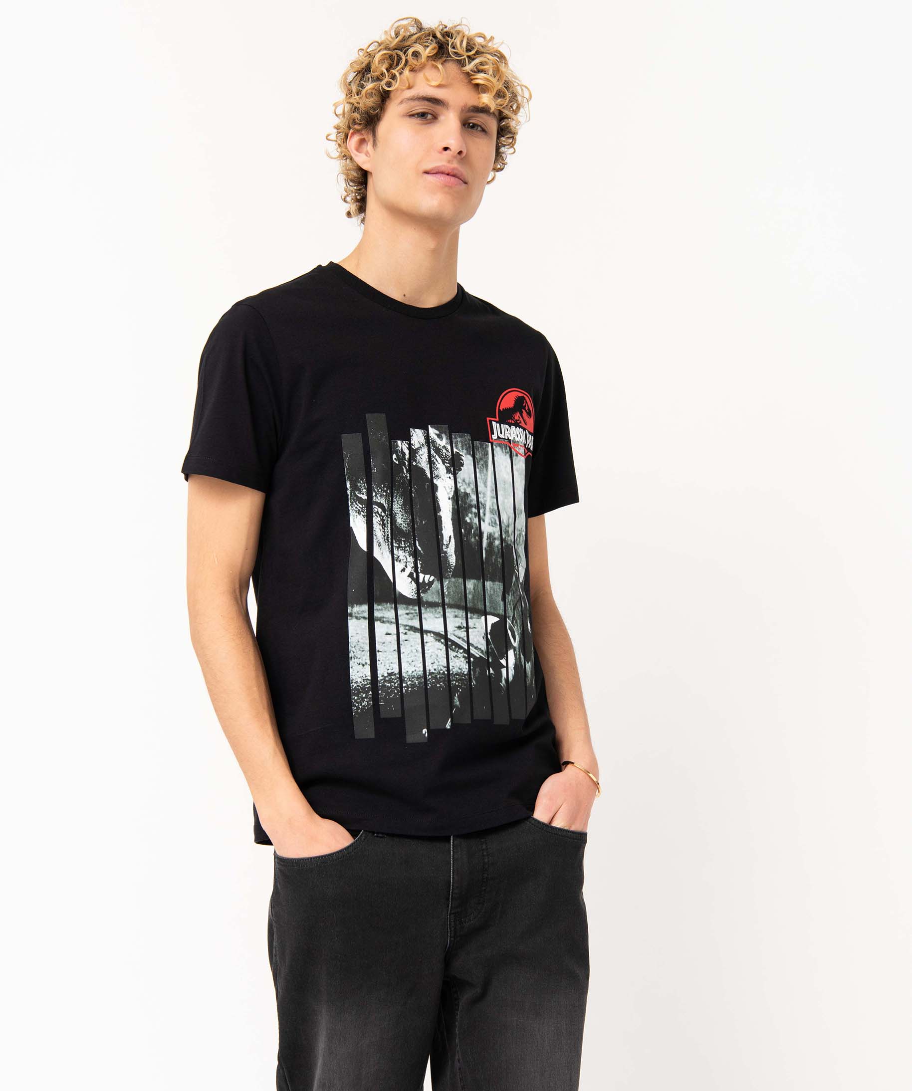 Tee-shirt homme à manches courtes imprimé - Jurassic Park noir | GEMO