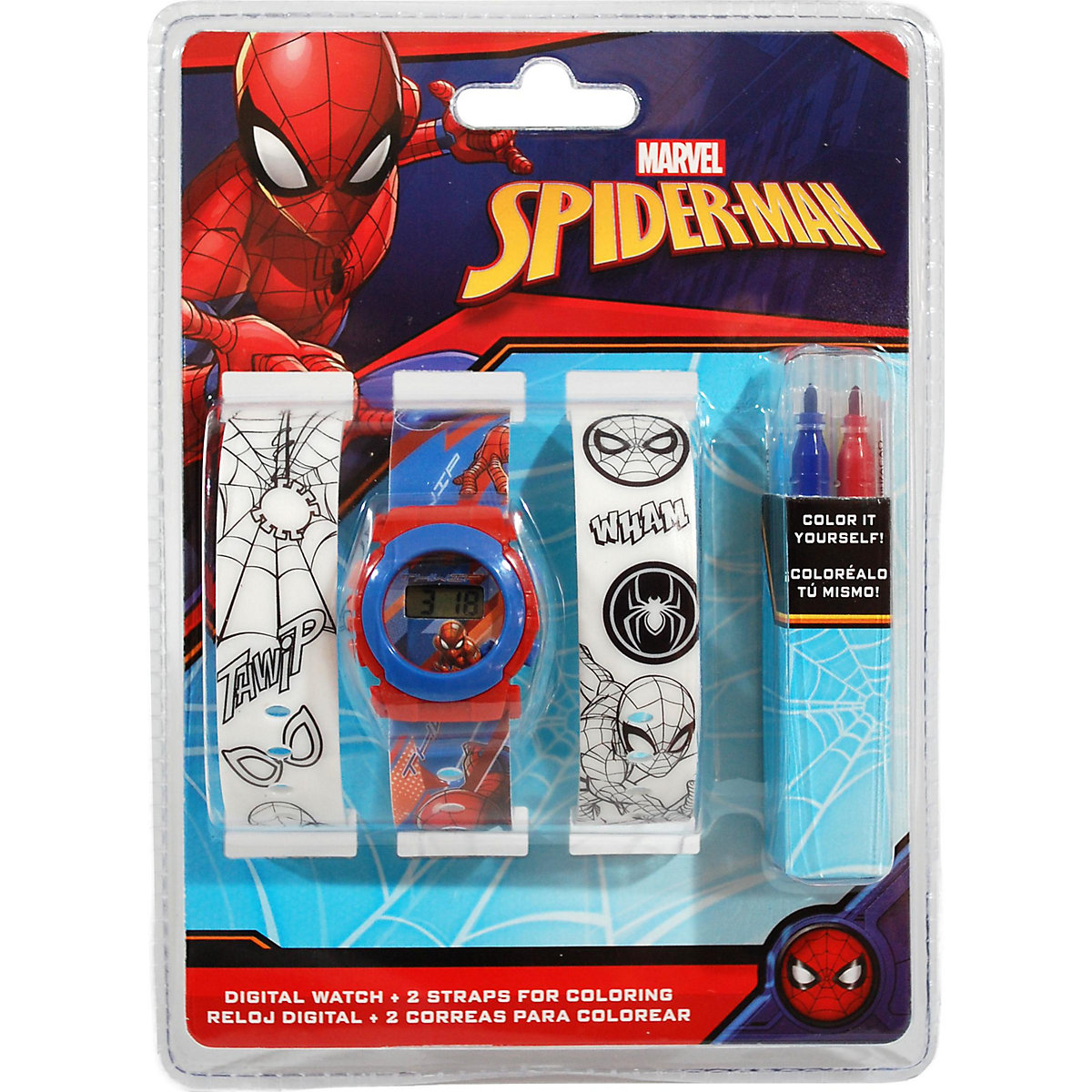 Kinderarmbanduhr digital Spider-Man, mit 2 Wechselbändern zum Bemalen