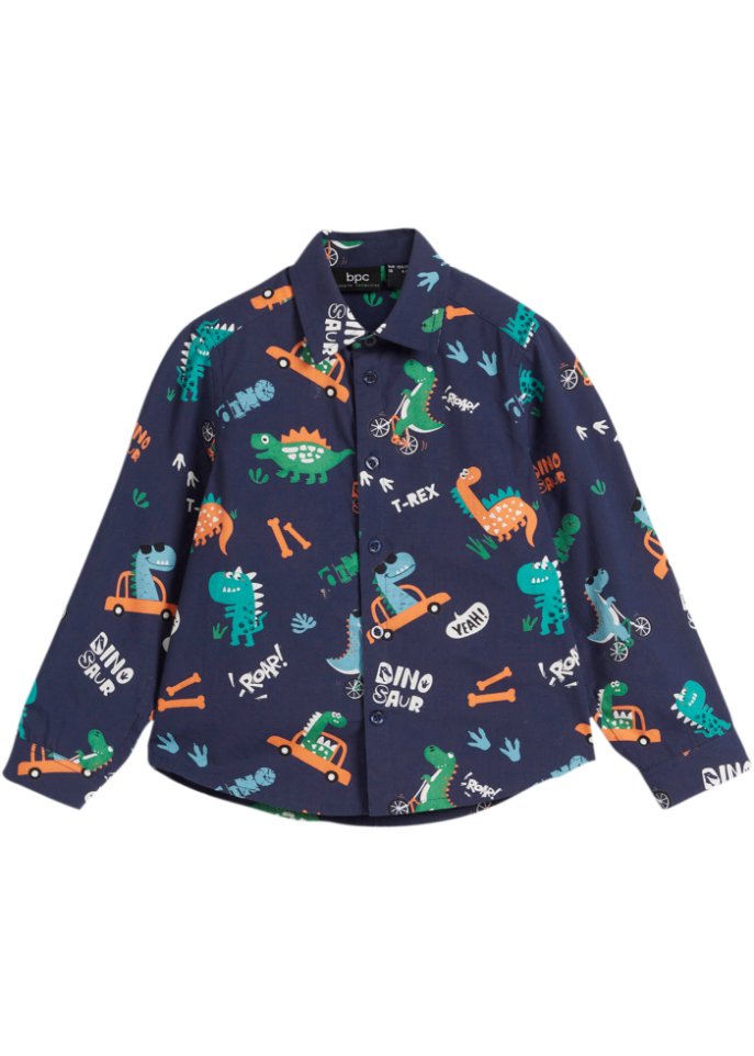 Jungen Langarmhemd mit Dinodruck, Slim Fit