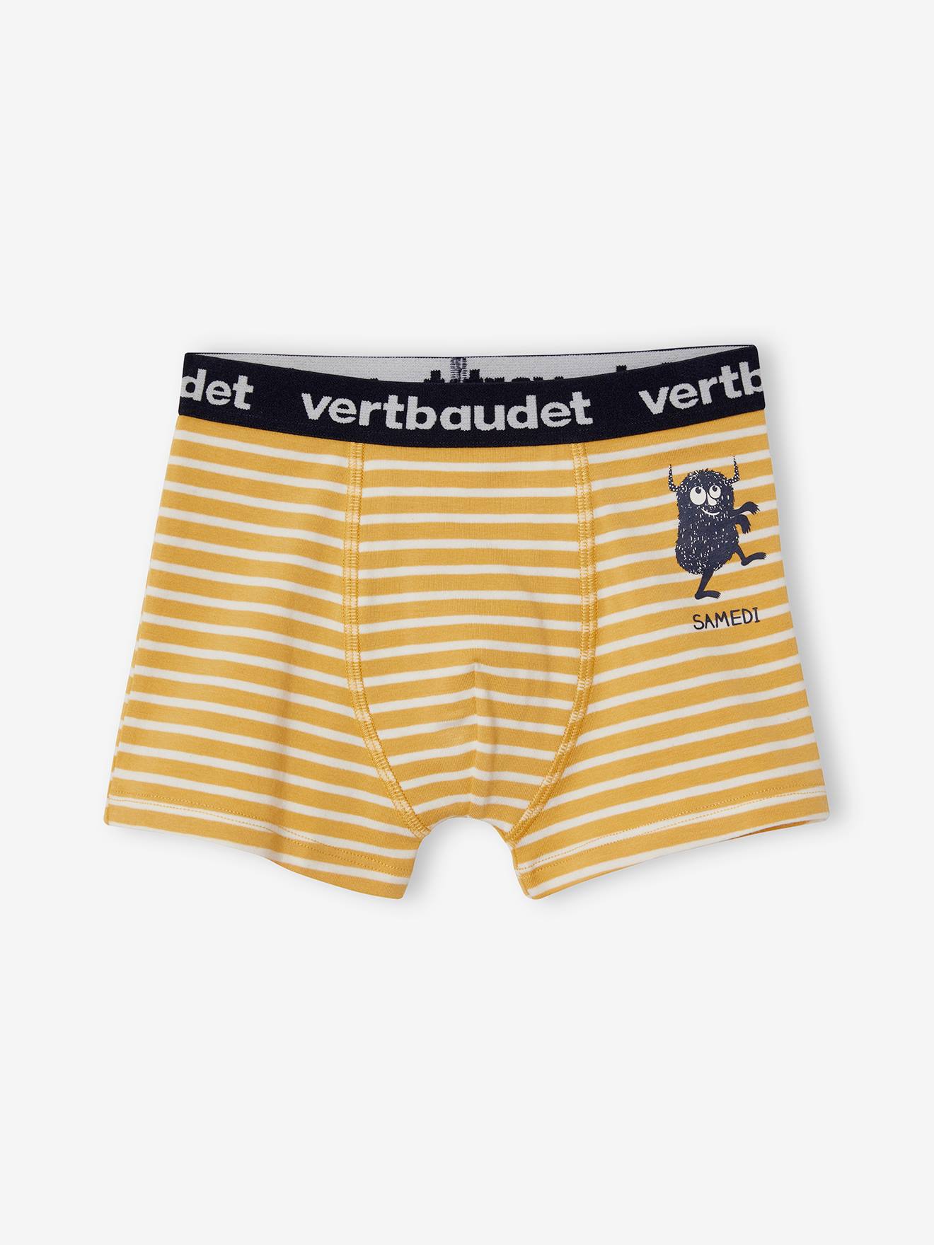 Vertbaudet 7er-Pack Jungen Boxershorts, Monster Oeko-Tex - pack dunkelgrün/gelb gestreift