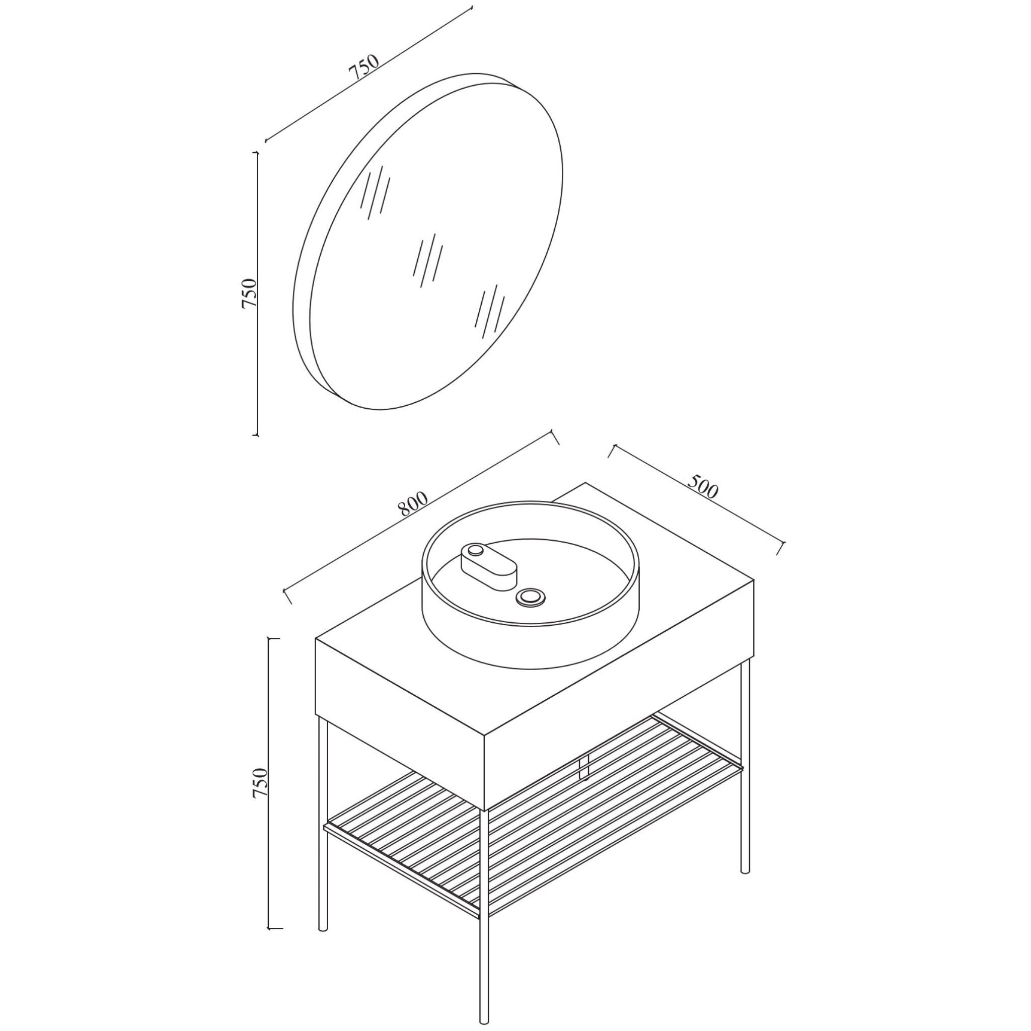 Karen Badezimmer-Set Rock, (Komplett-Set, Standartmäßig 3-Teilig (Waschtisch, Spiegelschrank, Waschbecken), Der Lieferumfang umfasst Waschtisch, Spiegel und Waschbecken), Sportliches Design, Farbe Wolkengrau, einfacher Zusammenbau