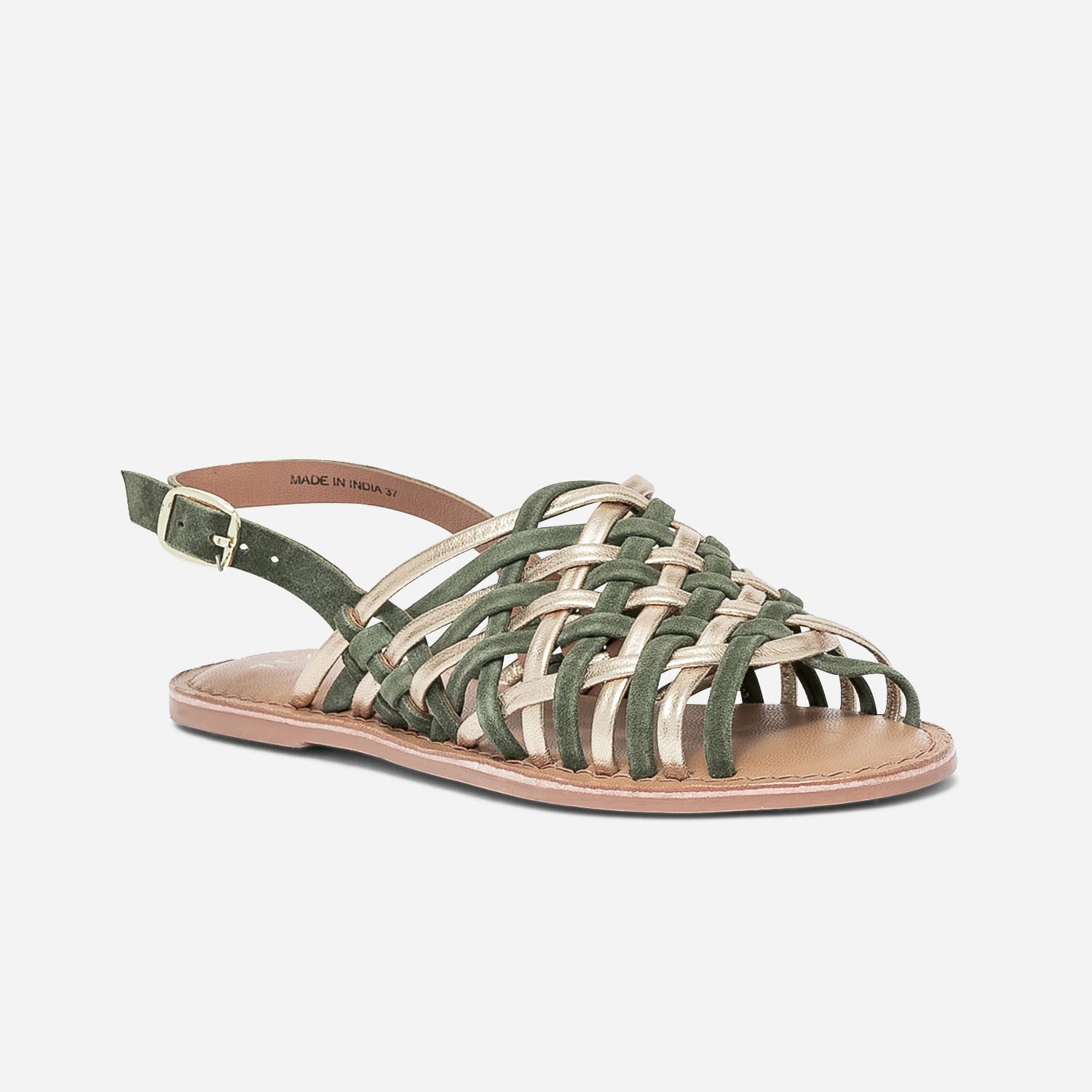 Sandale TEXTO kaki et dorée en cuir