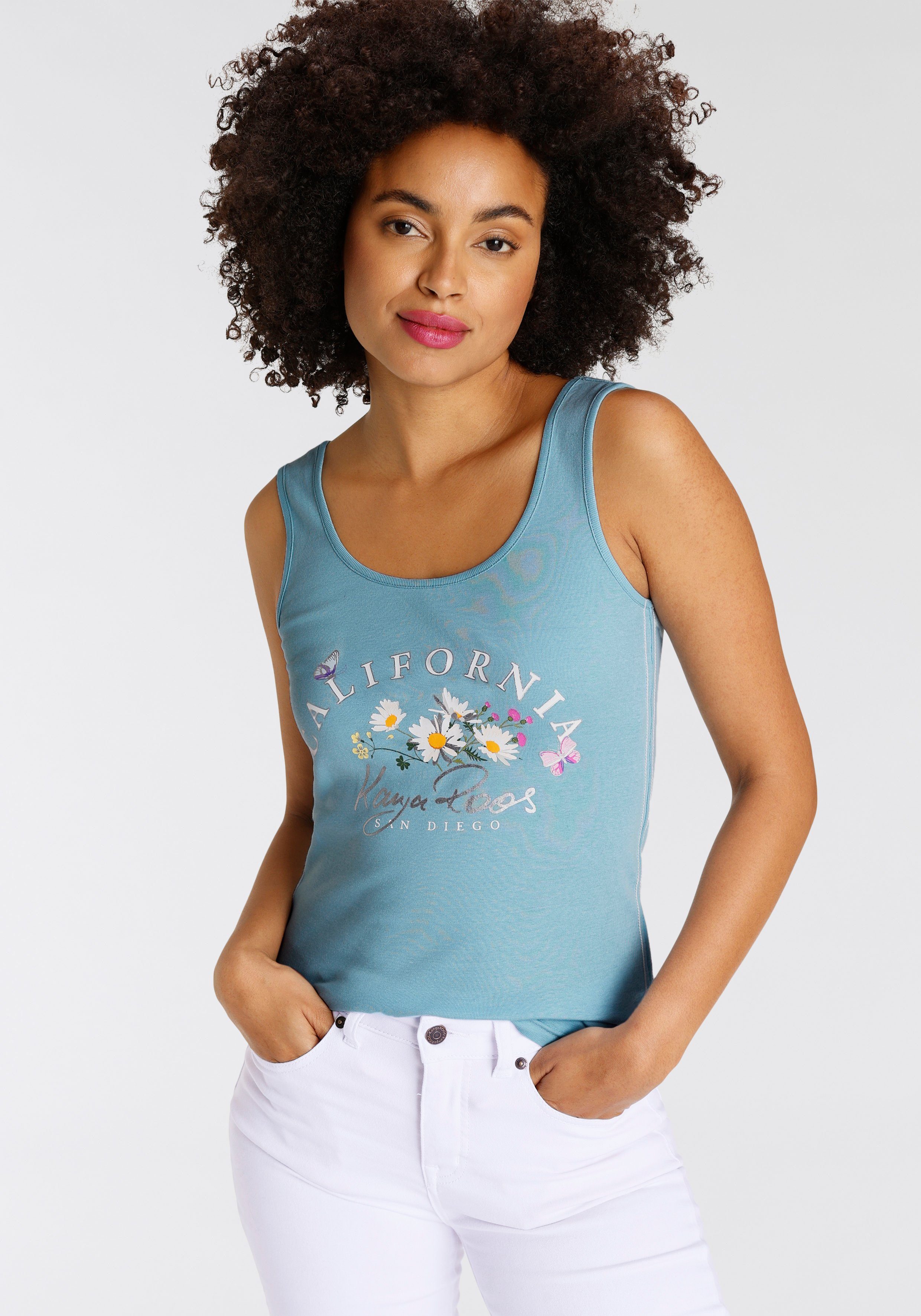 KangaROOS Tanktop mit geblümten Logodruck & Kontrastnähten - NEUE KOLLEKTION