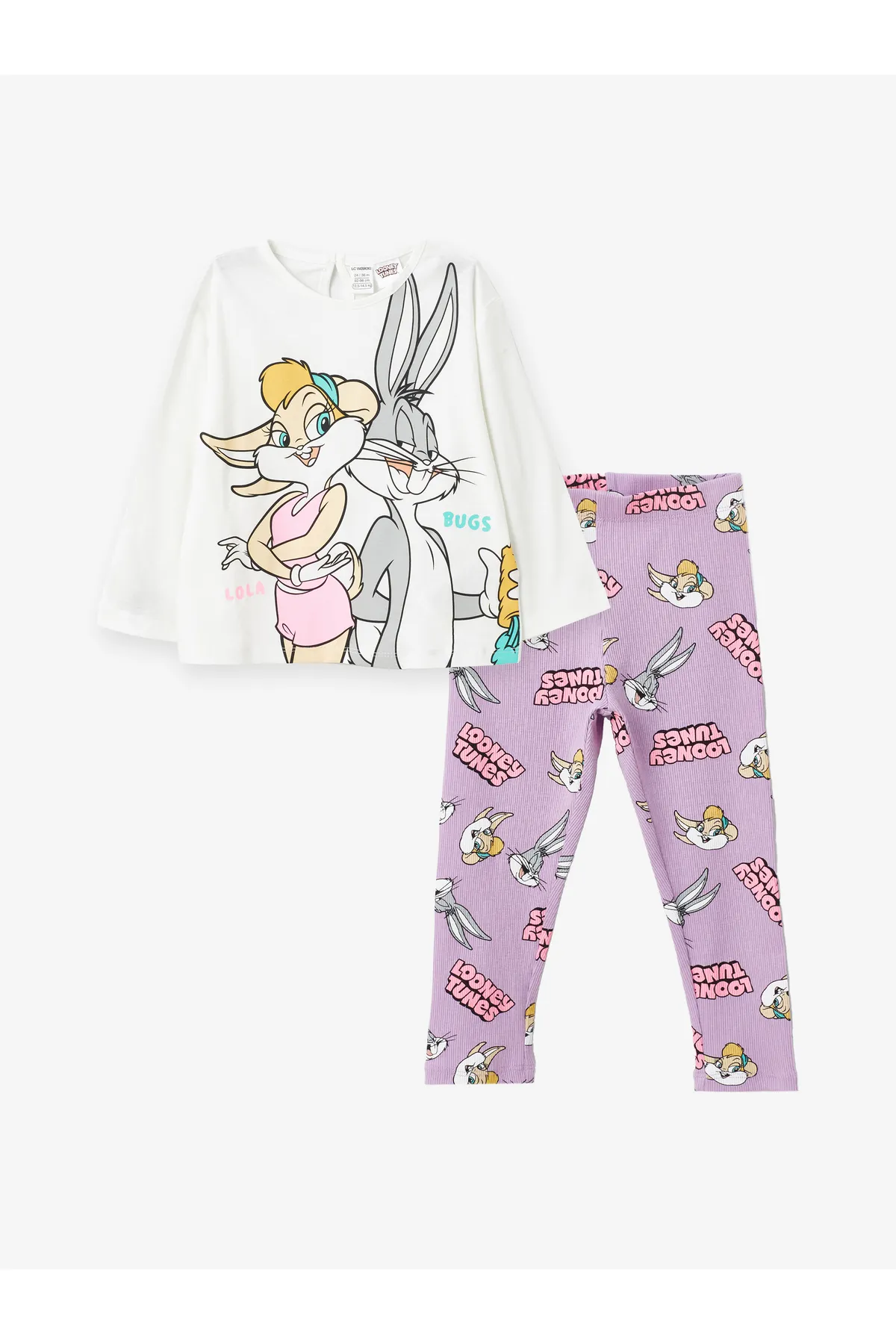LC Waikiki  2-teiliges Set aus langärmligem Baby-Sweatshirt und Jogginghose mit Rundhalsausschnitt und bedrucktem Lola Bunny-Motiv