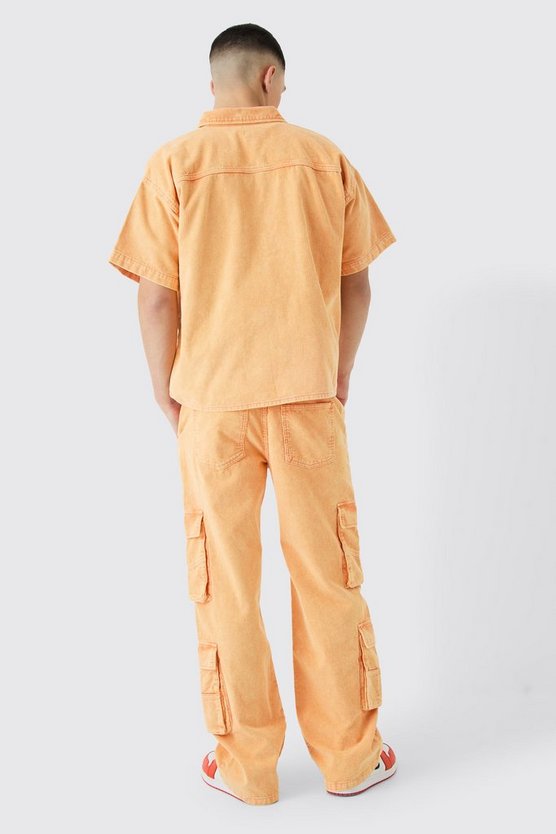 Lockere Cord-Hose mit Acid-Waschung und Taschen