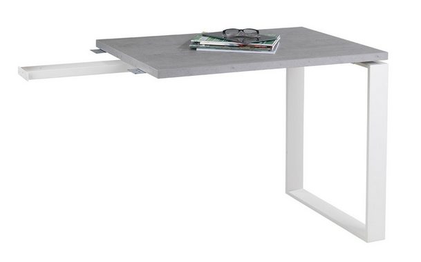 Composad Tischaufsatz Anstelltisch DISEGNO, B 90 x H 75 cm, Betondekor, Weiß lackiertes Metallgestell