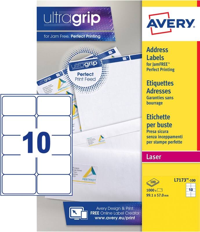 AVERY Zweckform Abziehhilfe QuickPEEL,ultragrip Adressetiketten L7173-100 haftend DIN A4 Weiß 99,1 x 57 mm 100 Blatt à 10 Etiketten