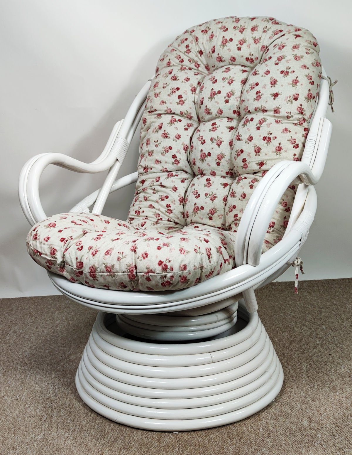 Rattani Rattanstuhl Rattan Drehsessel, Drehwippsessel Linda Weiß Lackiert
