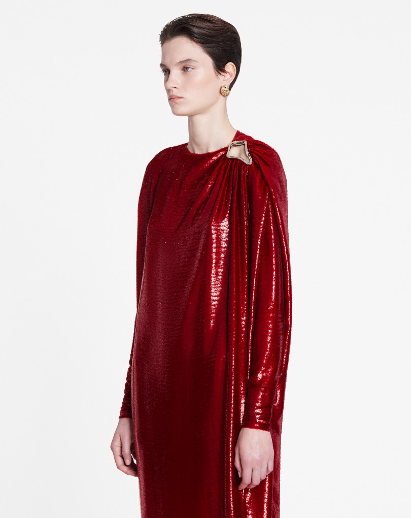 ROBE DRAPÉE À MANCHES LONGUES