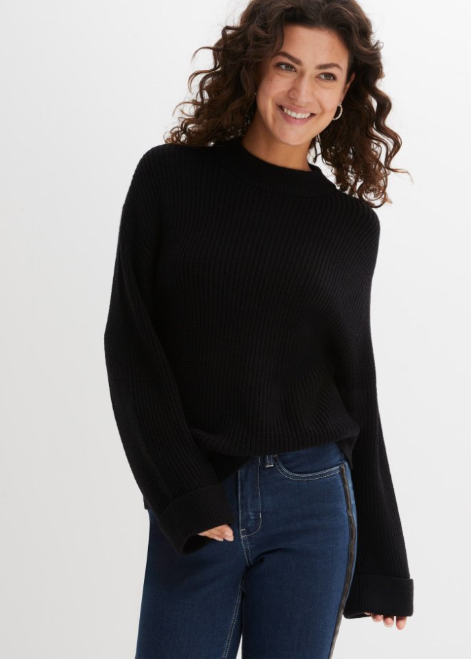 Ripppullover mit weitem Ärmel