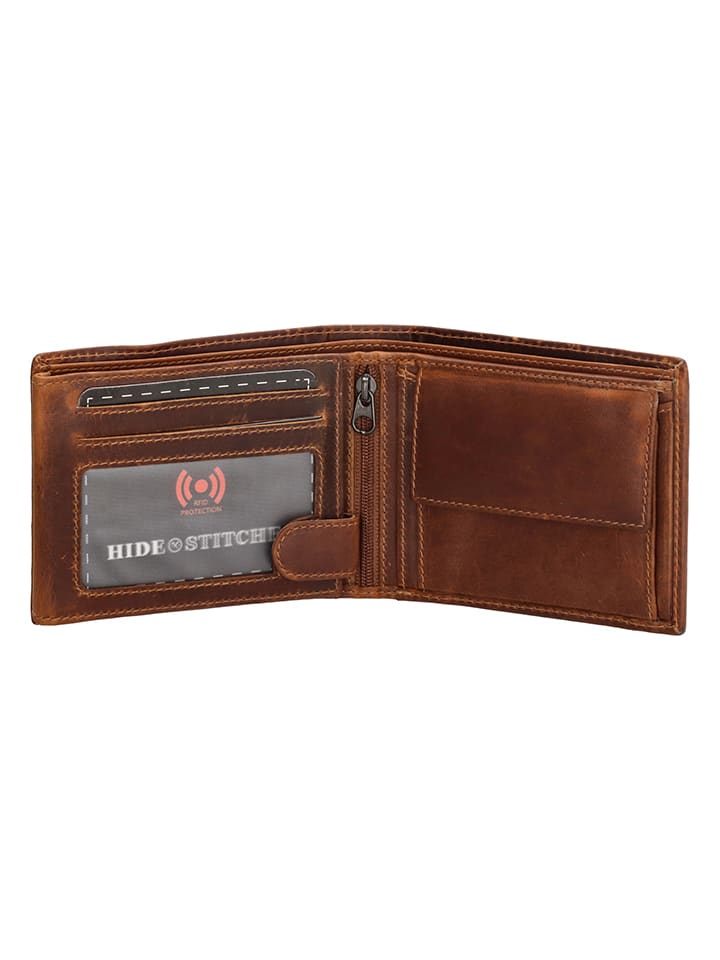 HIDE & STITCHES Leder-Geldbörse in Cognac - (B)11,5 x (H)9 x (T)2 cm günstig kaufen onesize