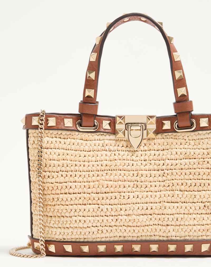 Mini Rockstud boodschappentas van raffia