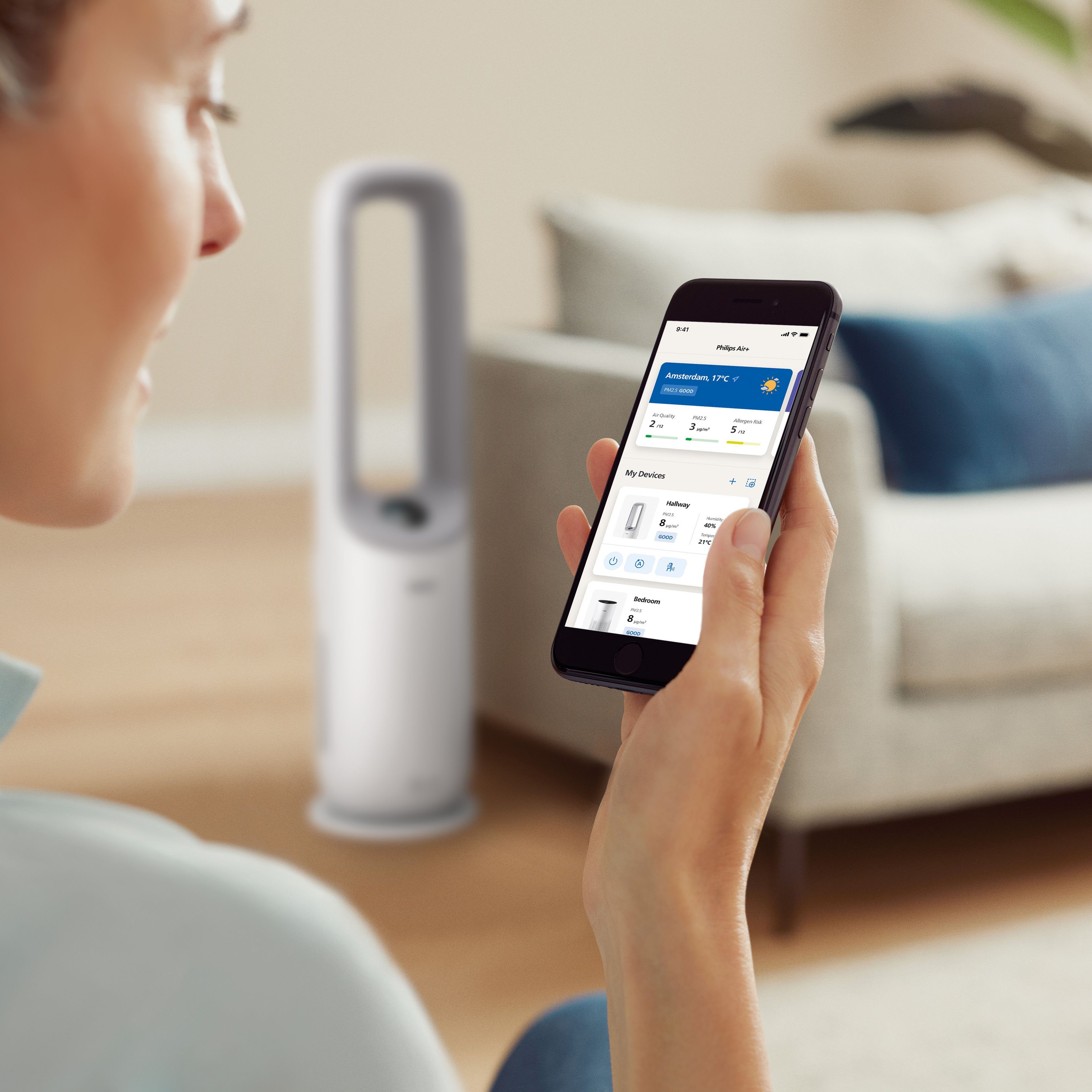 Philips Luftreiniger AMF765/10 Air Performer 7000 Serie, für 70 m² Räume, mit 2-in-1 mit Kühlfunktion, für Allergiker geeignet